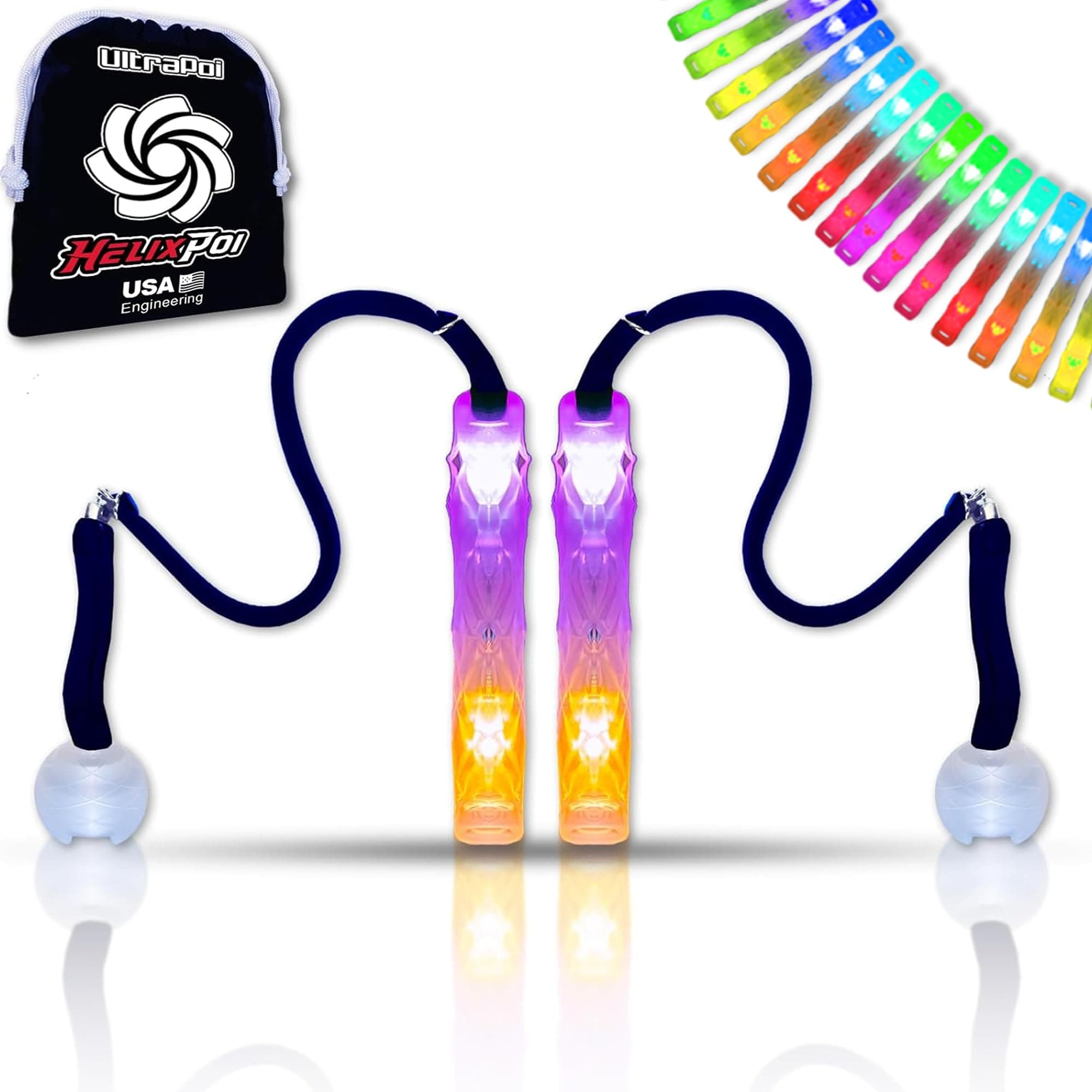 UltraPoi Helix Poi Set - Led Poi For Raves And Concerts - Led Glowstick Rainbow