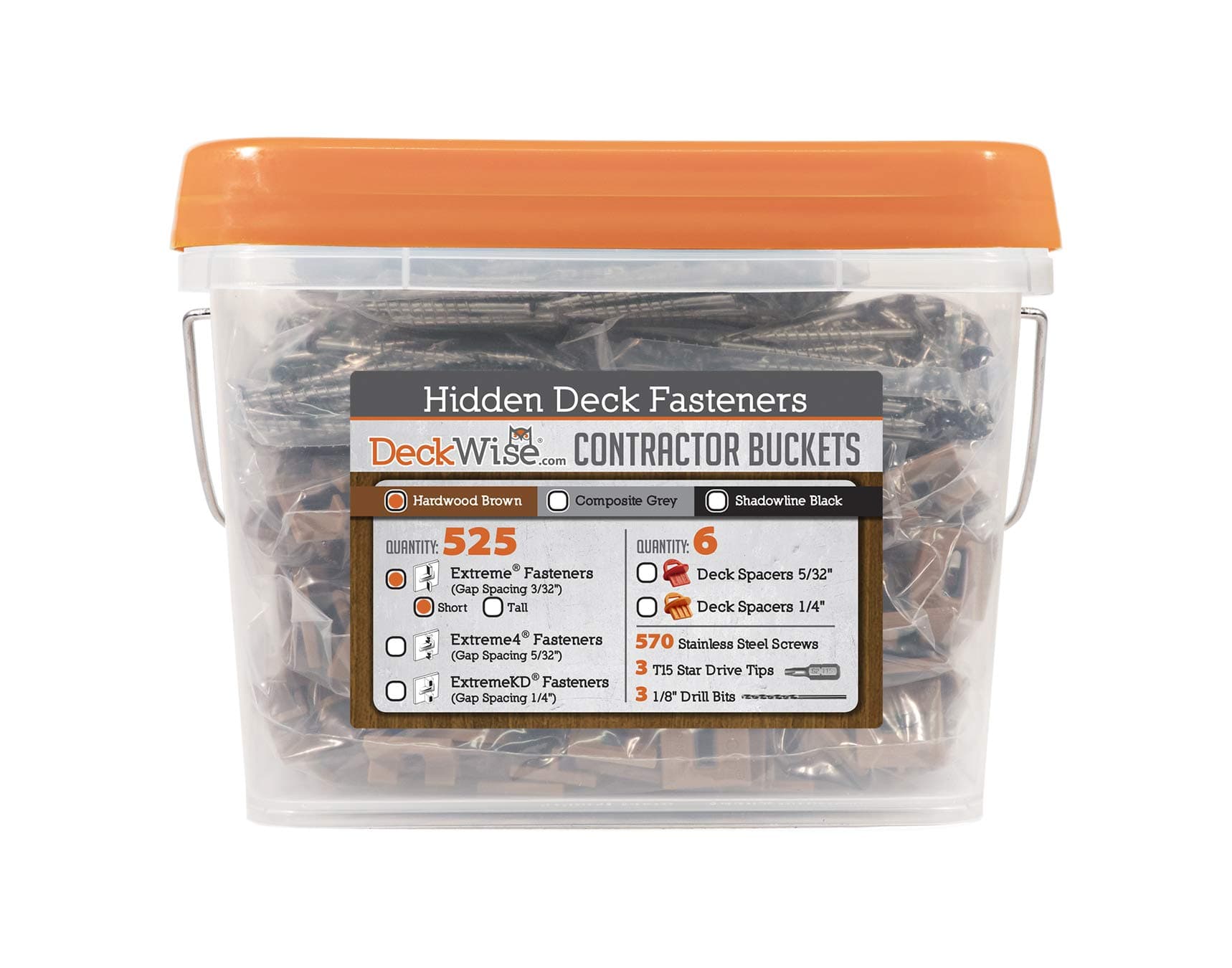 DeckWise (Brown) Ipe Clip Extreme Hidden Deck Fasteners, 3/32" Spacing, Includes Stainless Steel Black #8x2 Trim-Head Screws for 300 Sq. Ft. of AD Hardwood or Thermal Wood Decks (525 Bucket)