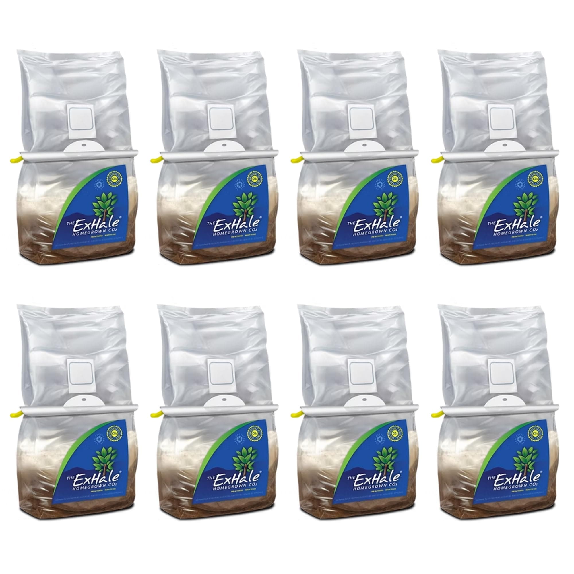 ExHale CO2 Original Grow Bag (8 Pack) - Patented Mycelium Strain for Indoor Grow Rooms, & Carbon Dioxide Enrichment - Boosts CO2 Production for 6 Months - 4 lbs. Each