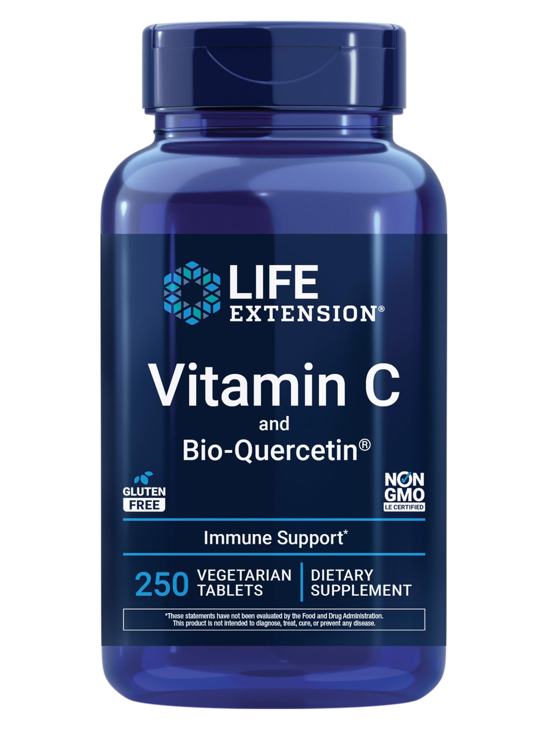Vitamin C & Bio-Quercetin Phytosome โ for Immune Support & Anti-Aging โ Promotes Collagen Formation and Iron Uptake - Gluten-Free, Non-GMO โ 250 Vegetarian Tablets