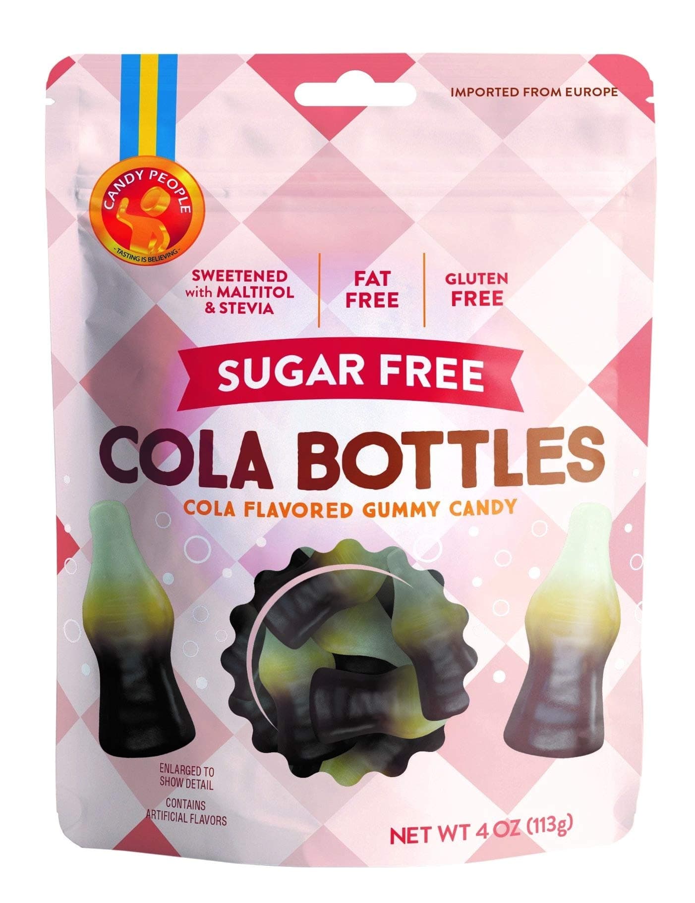 Candy People Sugar Free Cola Bottles Gummy Candy, 4 Ounce Resealable Pouch – Gluten-Free and Fat-Free