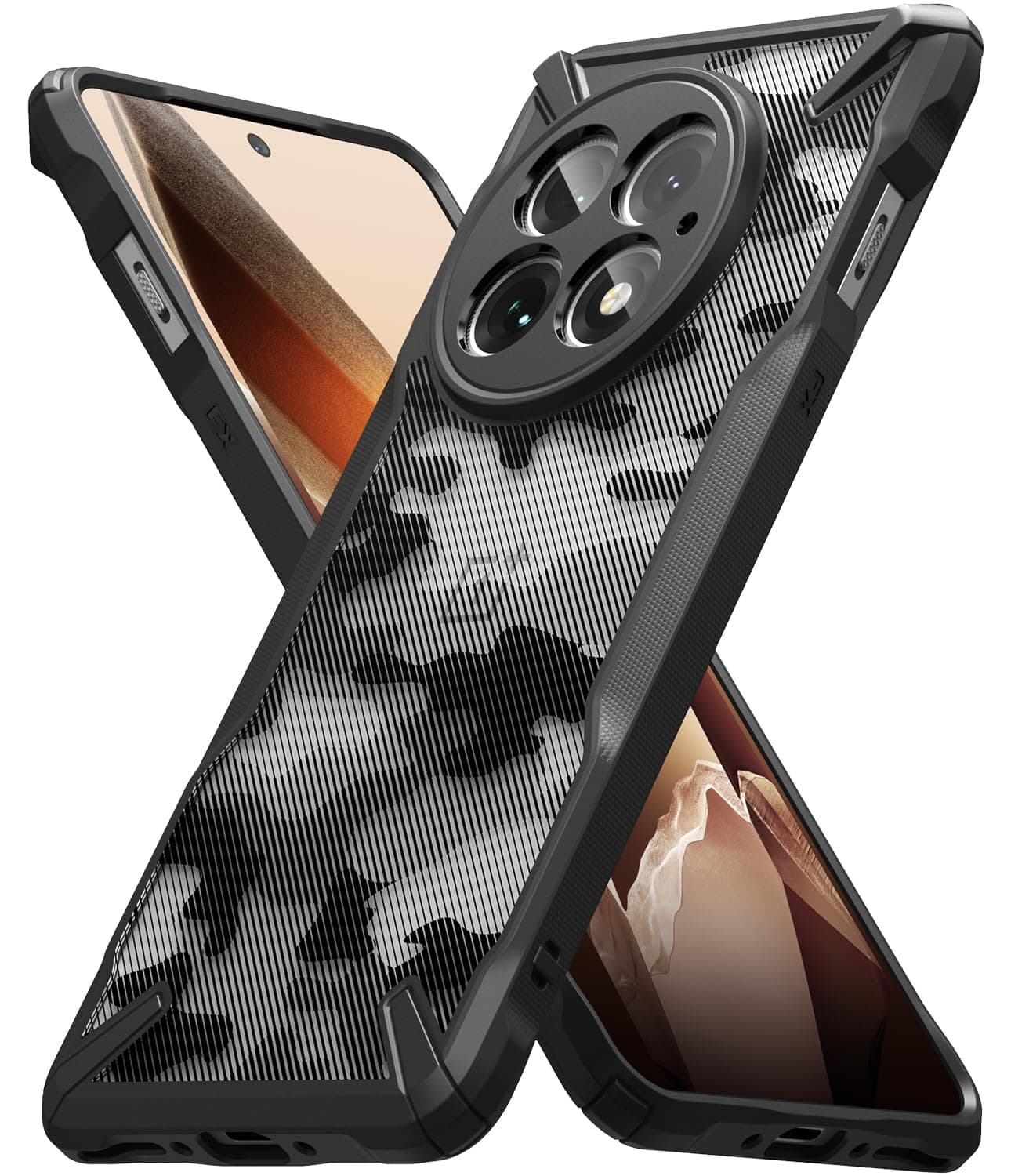 Fusion-X Compatible with OnePlus 13 5G Case Cover Military Camo Hard Back Soft TPU Bumper Scratch Resistant Shockproof Protection OnePlus 13 Back Cover - Camo Black