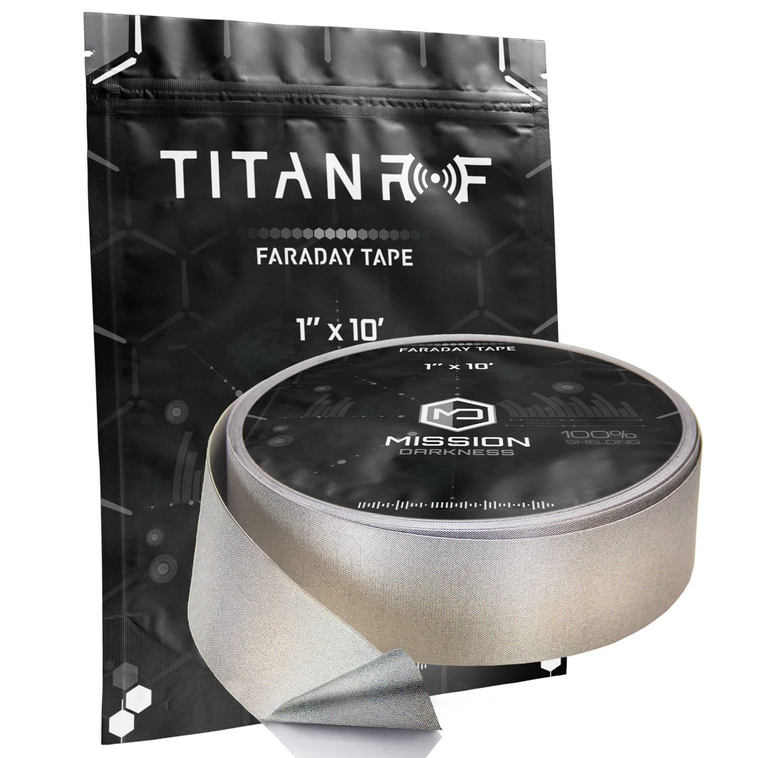 Mission Darkness TitanRF Faraday Tape // 1in W x 10ft L (2.54cm x 3.05m) High-Shielding Conductive Adhesive Tape Roll Used to Connect TitanRF Fabric Sheets or Seal RF Enclosures