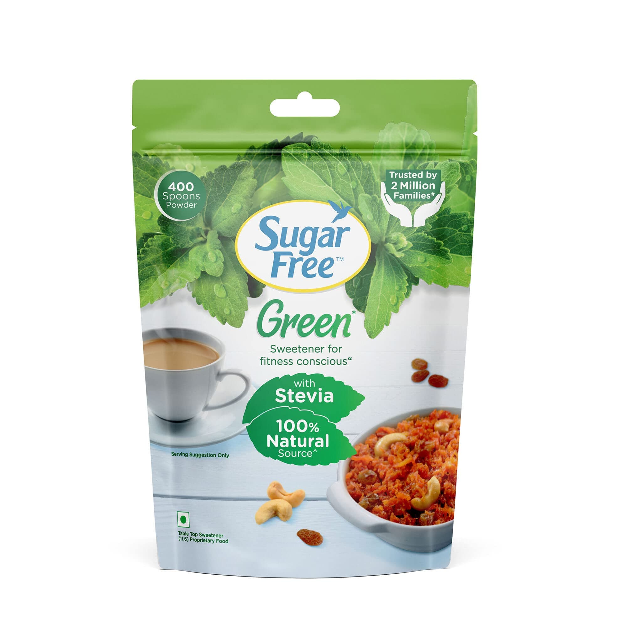Green Stevia Pouch 400 g |100% Plant based Natural Sweetener | Equivalent to Sweetness from 1Kg Sugar | 100% Natural Stevia leaves| Sweet like Sugar but with zero calories