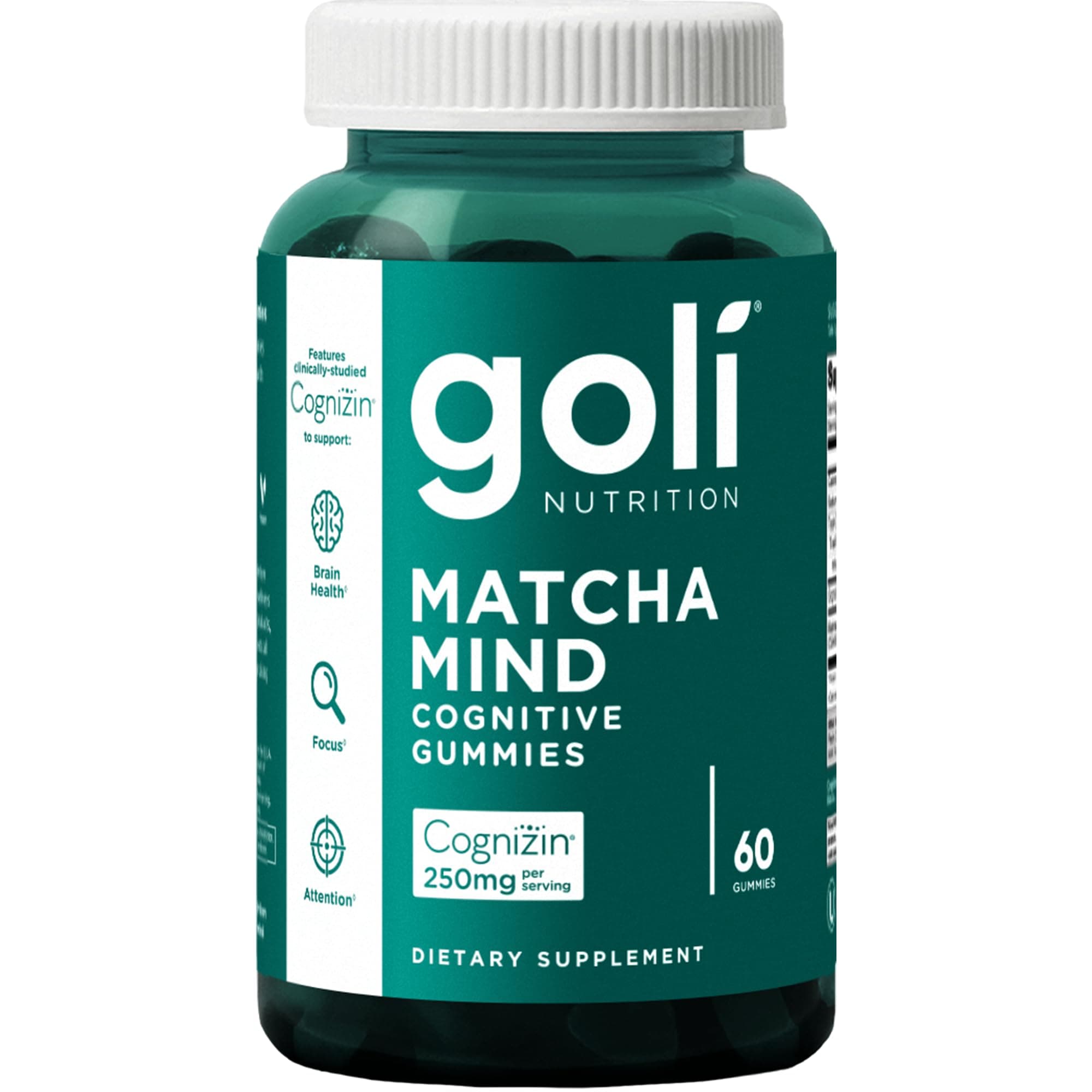 Matcha Mind Gummies - 60 Count - Green Tea Leaves Powder with Cognizin for Focus, Attention and Brain Health, Vegan, Non-GMO, Gluten-Free & Gelatin Free.