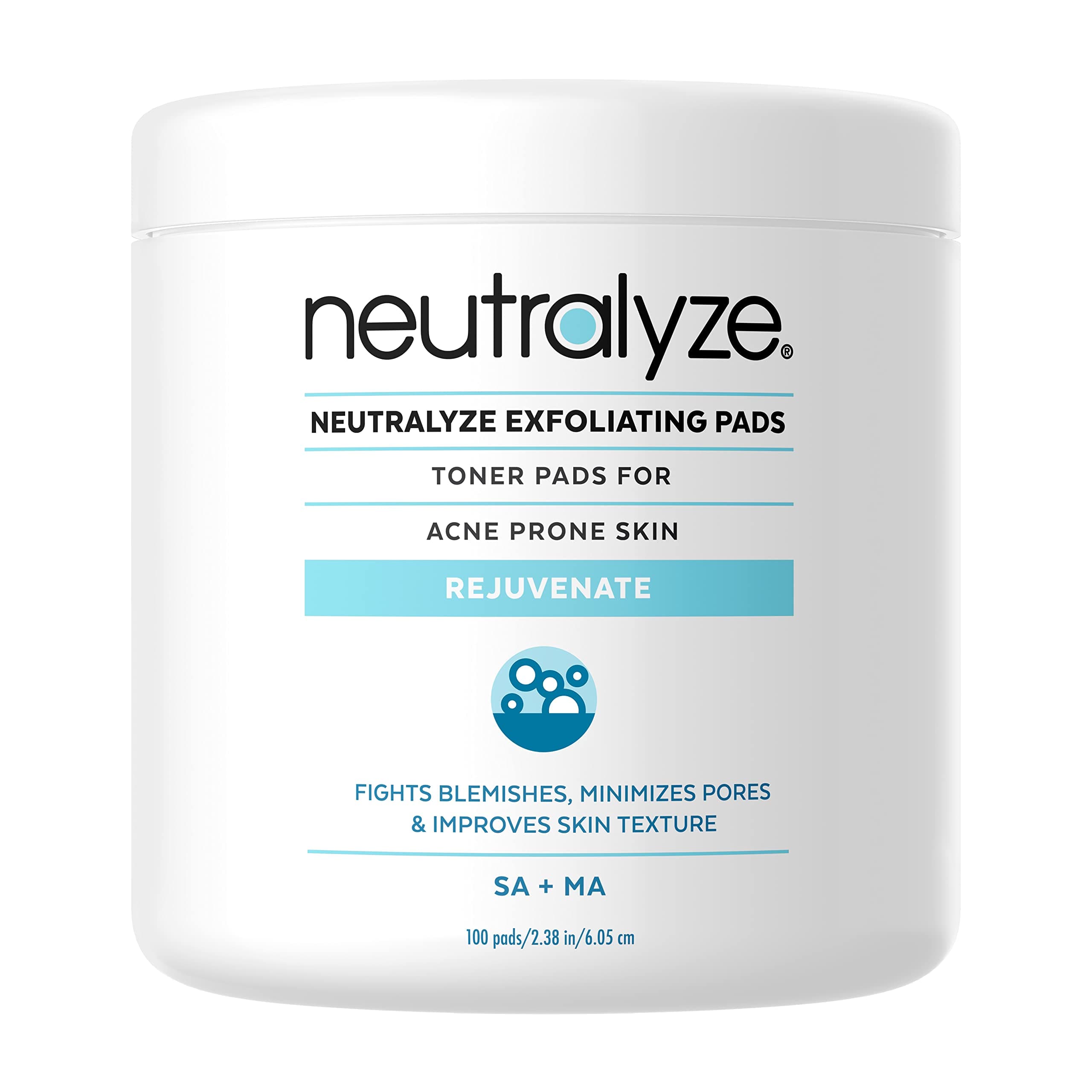 Neutralyze Exfoliating Pads (100 Pads) - Maximum Strength Acne Treatment Pads With 2% Salicylic Acid + 1% Mandelic Acid + Nitrogen Boost Skincare Technology