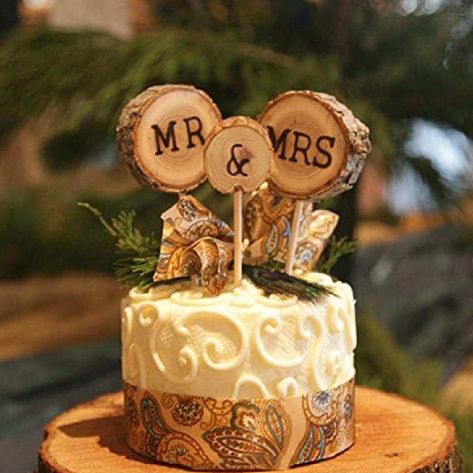 3 Pcs Mr&Mrs Toppers Natural Wood Cake Decoration Chic Rustic Wedding Mr Mrs Letter Topo for Couple Sweetheart Party (zp-1)