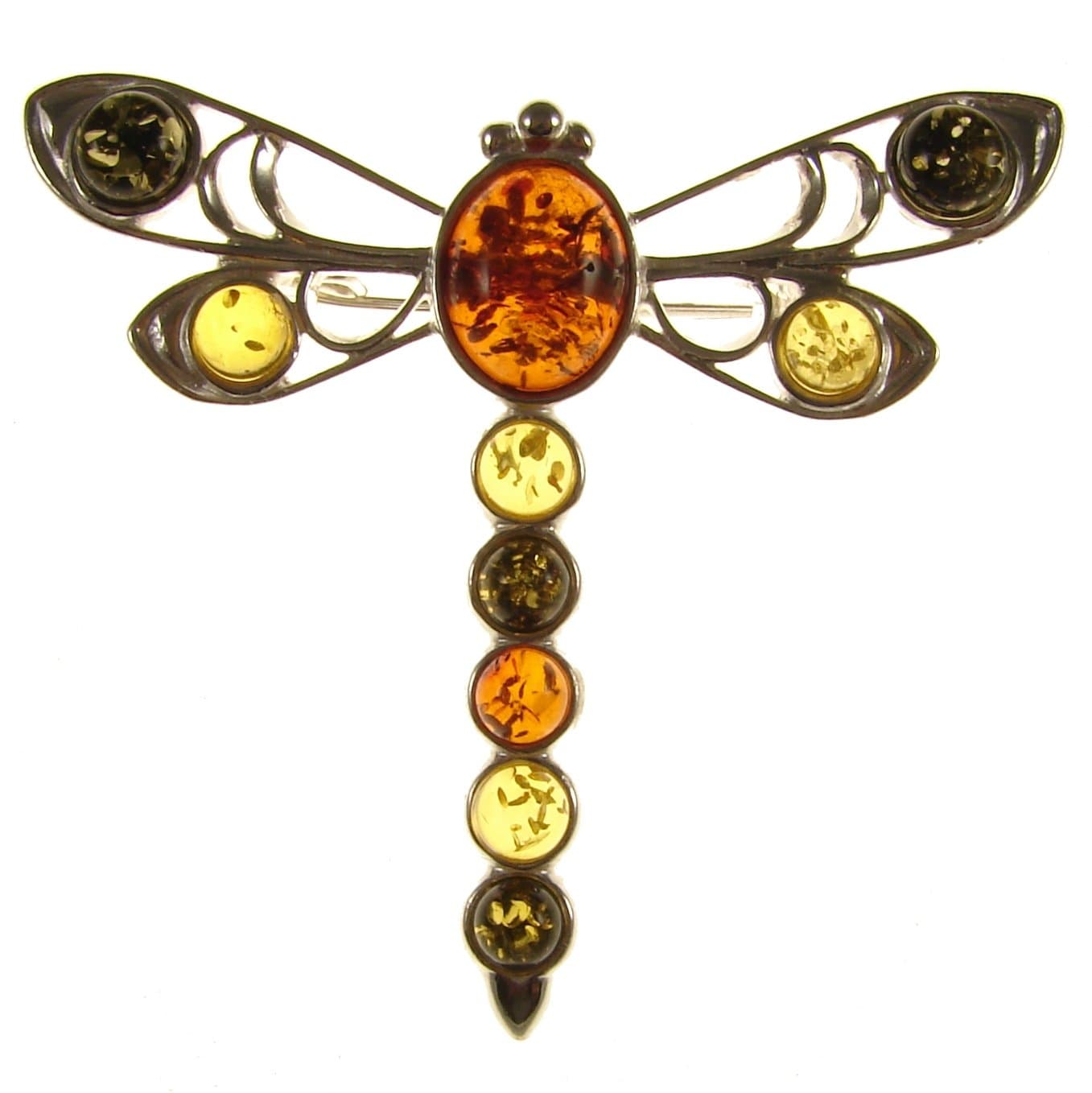SA BroochesBaltic Amber and Sterling Silver 925 Multi-Coloured Dragonfly Brooch pin Jewellery Jewelry