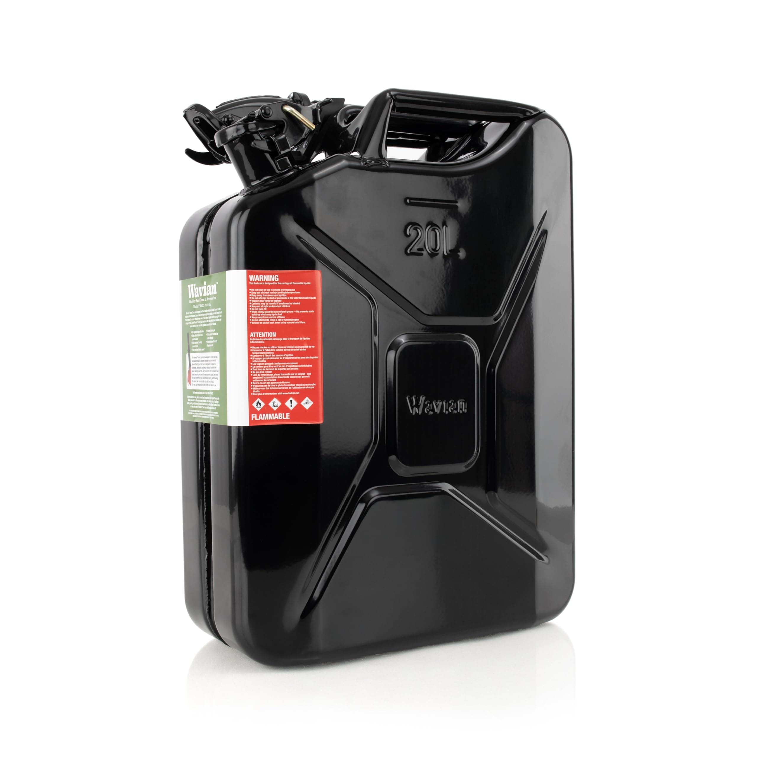 Wavian USA Authentic NATO Jerry Can and Spout System - Rust-Proof, EPA & CARB Compliant, Black, 20 Litre, Wavian 5 Gallon Gas Cans for Gasoline