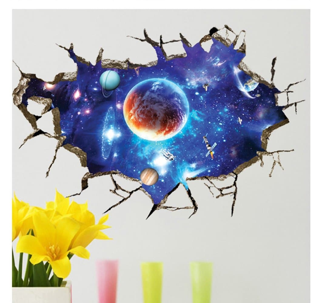 U-Shark Large Blue Sky 3D Self-Adhesive Removable Break Through The Wall Vinyl Wall Stickers/Murals Art Decals Decorator (Blue Interstellar Space World of Galaxy Planets(23.6" X 35.4"/ 60 X 90cm))