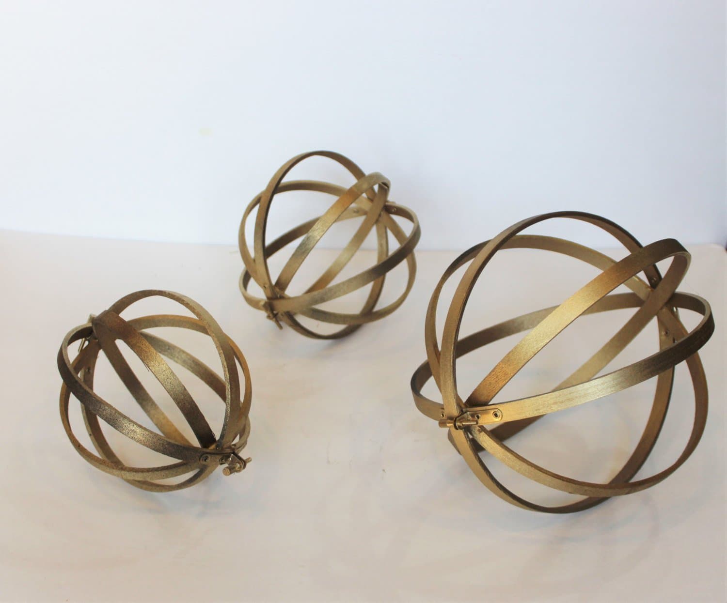 Decorative Orbs Wood Metal Ball Rustic Home Decor Spheres Accent Balls 3 Set