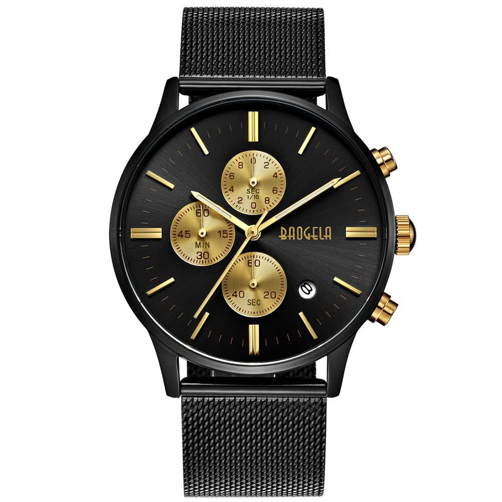 BAOGELAMens Watches,Dial Stainless Steel Mesh Bracelet Elegant Analog Quartz Chronograph WaterproofLuxury Sports Casual Quartz Wristwatch - BAOGELA Designer