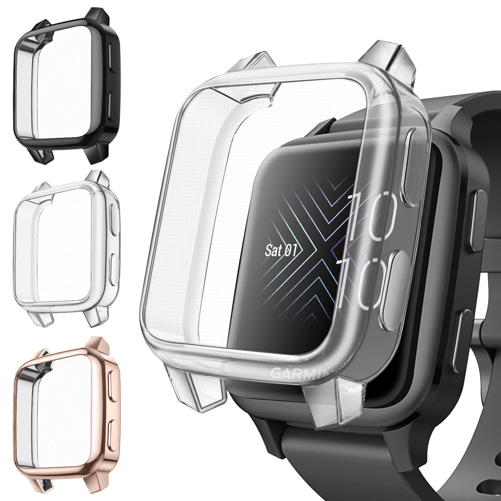 Fintie 3 Pack Screen Protector Compatible with Garmin Venu Sq 2/Venu Sq, Soft TPU Case Full Protective Cover