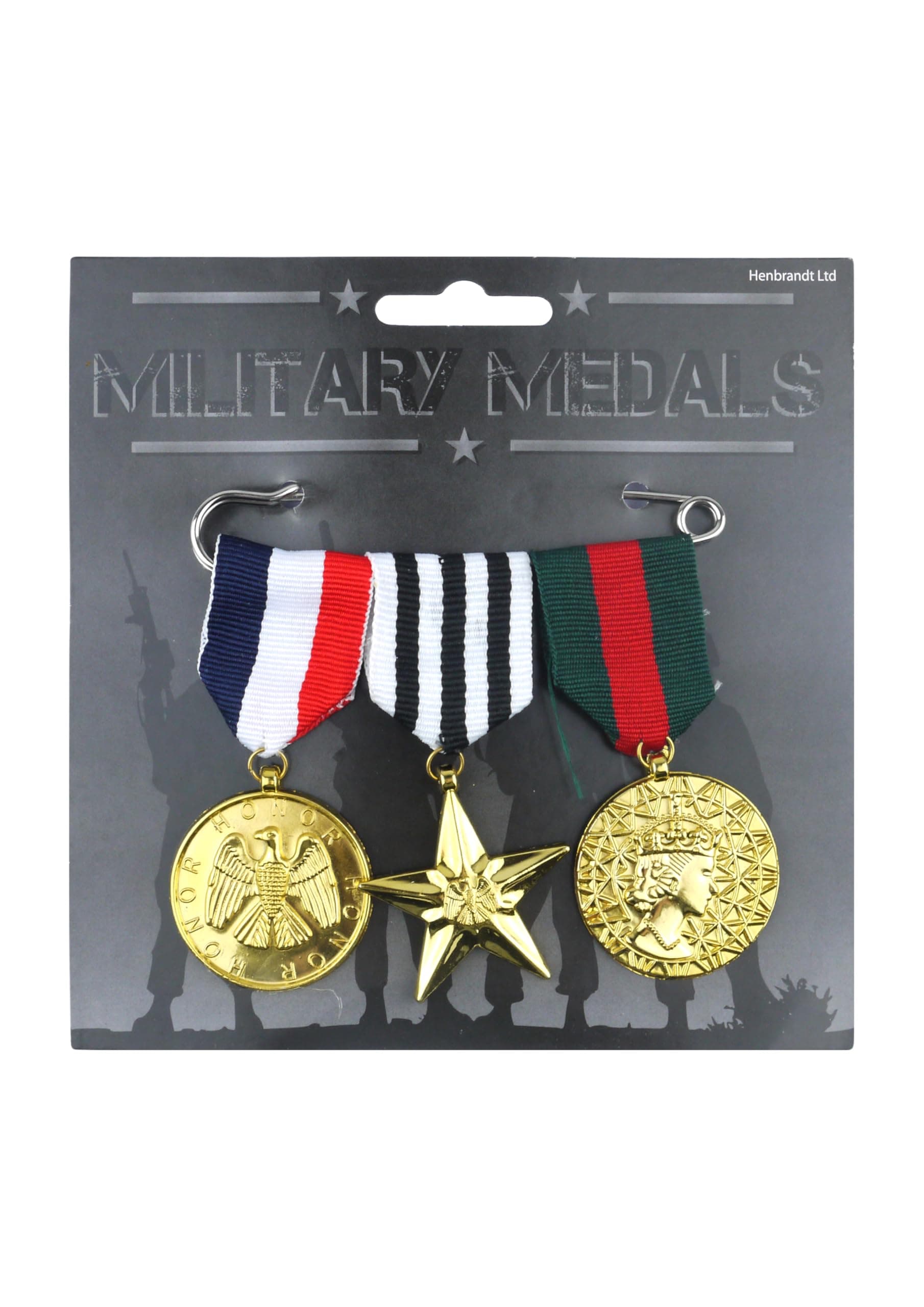 HENBRANDT Set of 3 Military Medals Army Fancy Dress Costume Prop Accessories
