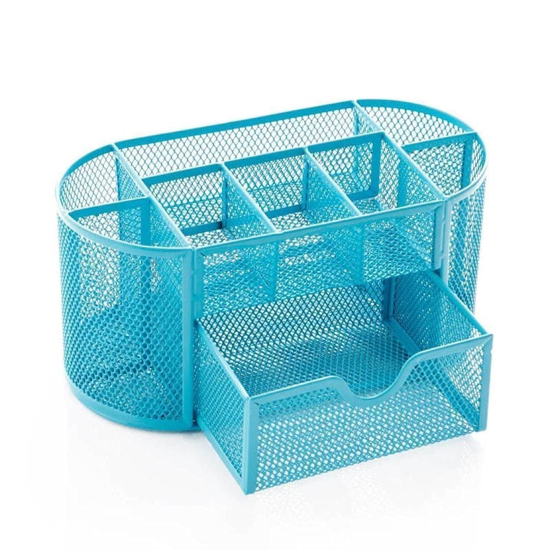 Mesh Desk Organizer Set - OREILI Office Tidy Organizer Desk Caddy Drawer Multi - functional with Pen Holder Collection (Blue)
