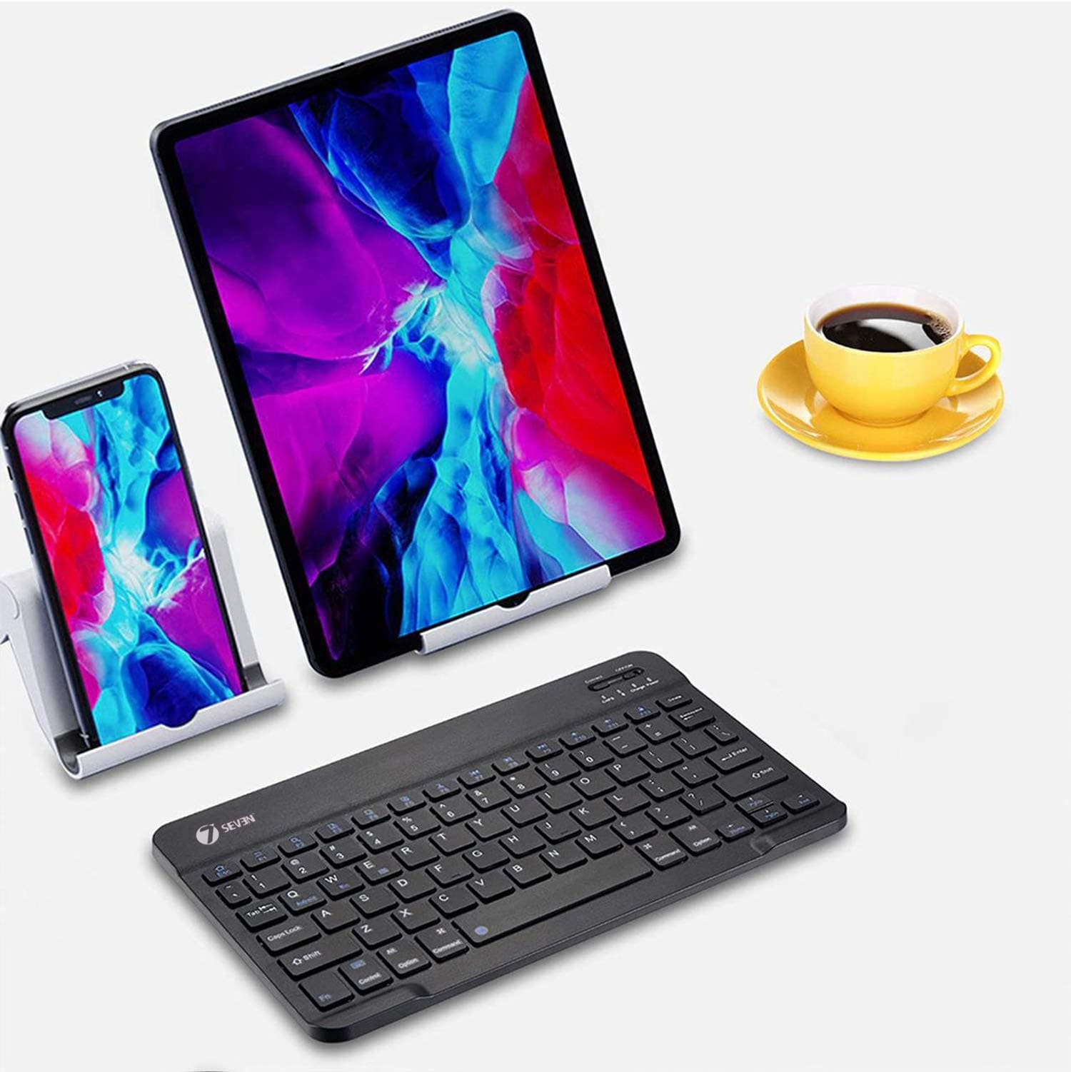 7SEVEN™ Multi Device Bluetooth Wireless Keyboard Compatible for Android, iOS and Windows Operating System Devices. Compact, Sleek and Handy Keyboard
