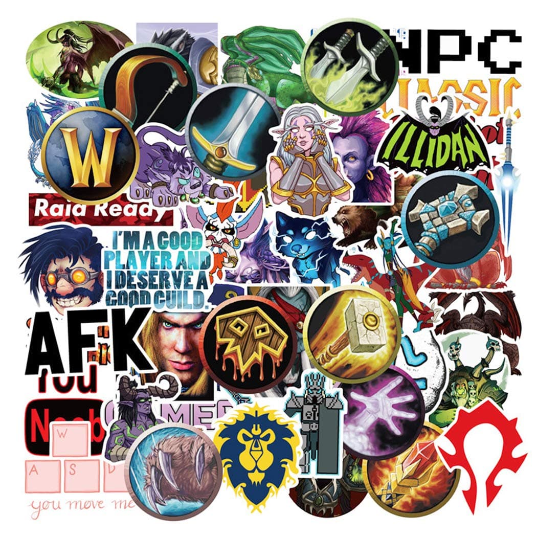 World of Warcraft Stickers for Water Bottles 50 Pcs Cute,Waterproof,Aesthetic,Trendy Stickers for Teens,Girls Perfect for Waterbottle,Laptop,Phone,Travel Extra Durable Vinyl