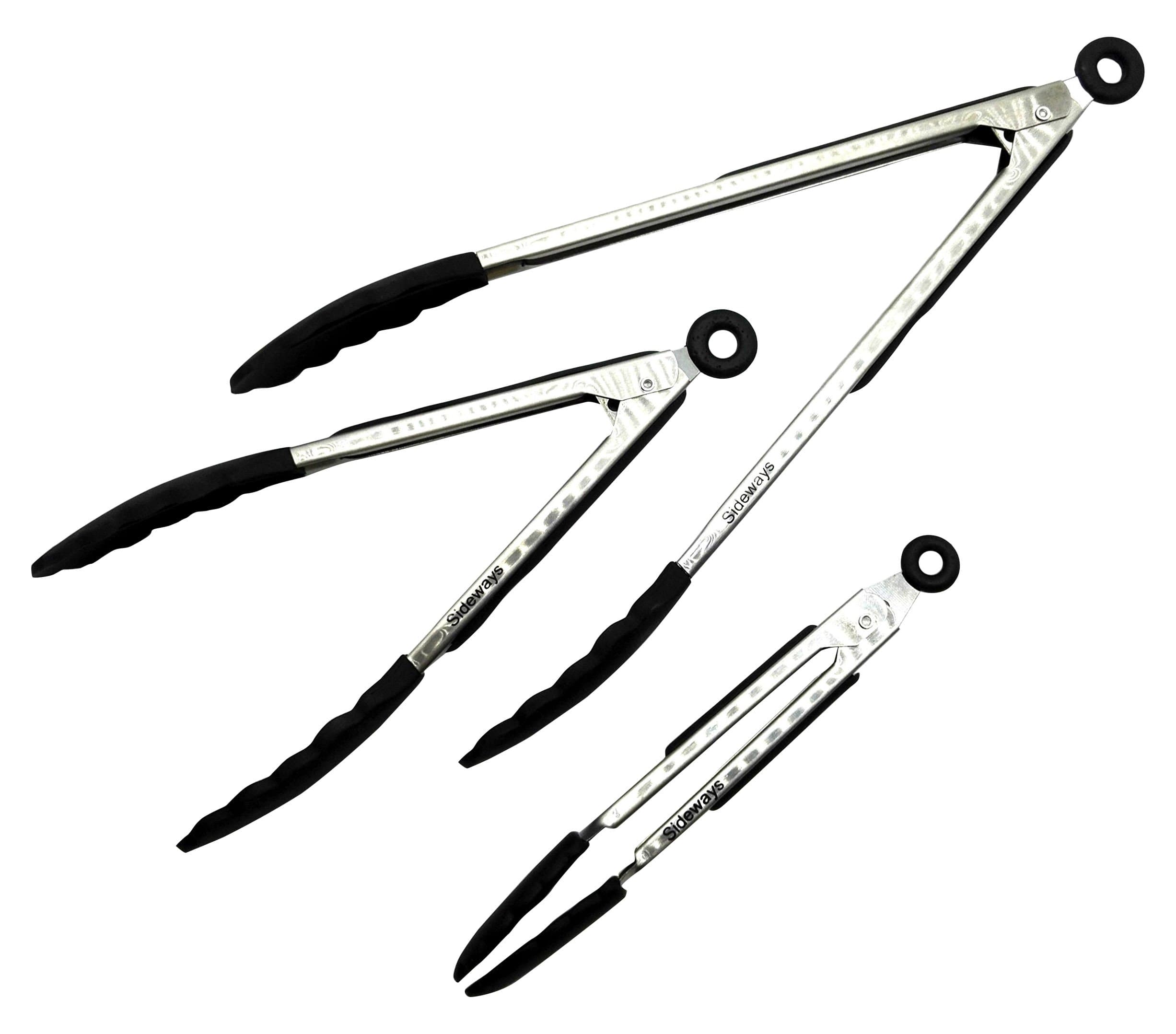 Sideways Silicone Tongs, Set Of 3 X 7In, 9In, 12In Heavy Duty Non-Stick Stainless Steel Kitchen Tongs For Barbeque Cooking Grilling