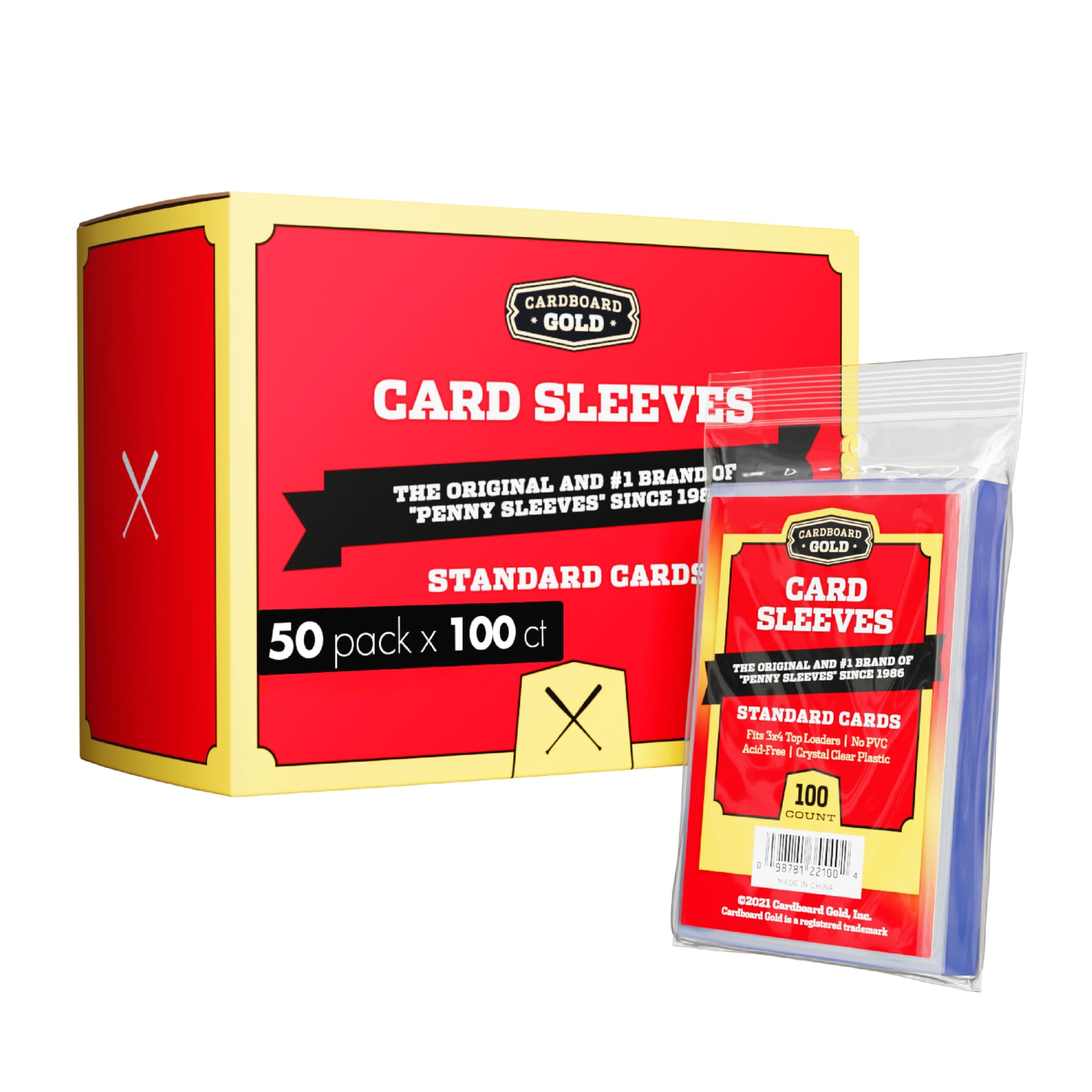 Cardboard Gold Penny Sleeves for Trading Cards - 5000 Count Card Protector Sleeves with Durable, Crystal-Clear Plastic for Baseball, Sports, Collector, Standard-Sized Cards 2-5/8” x 3-5/8” (67x94mm)