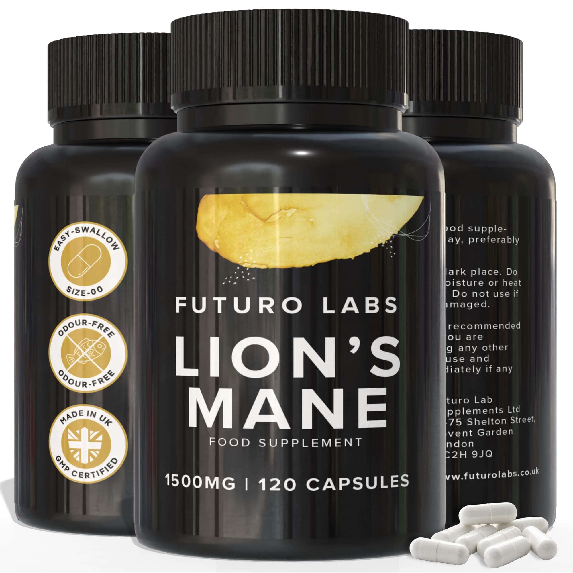 Lions Mane Supplement High Strength - 1500mg per Serving - Brain Fog/Cognitive Supplements by Futuro Labs - Nootropic Lion’s Mane Mushroom Capsules (Vegan) - 50% Polyphenols - 120 Day Supply (UK Made)