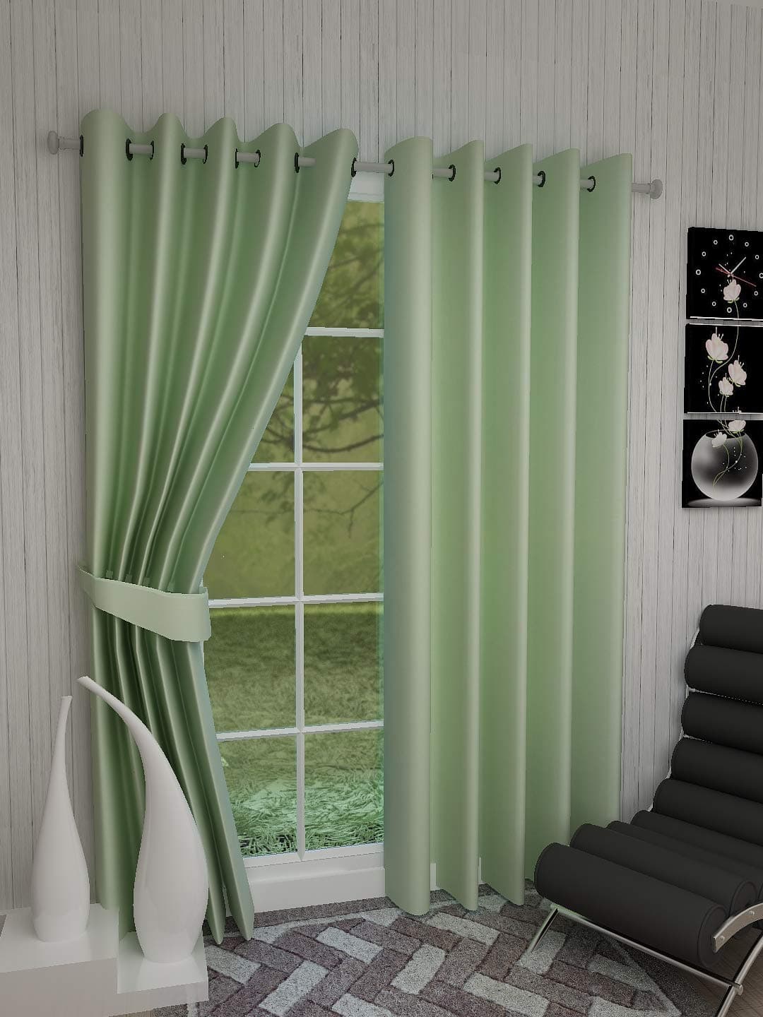 Dekor World Plain Mint Green Cotton Eyelet Curtain Set (Pack of 2 Piece)-110x215cm (4x7 Feet) Door Curtain-for Bedroom and Living Room