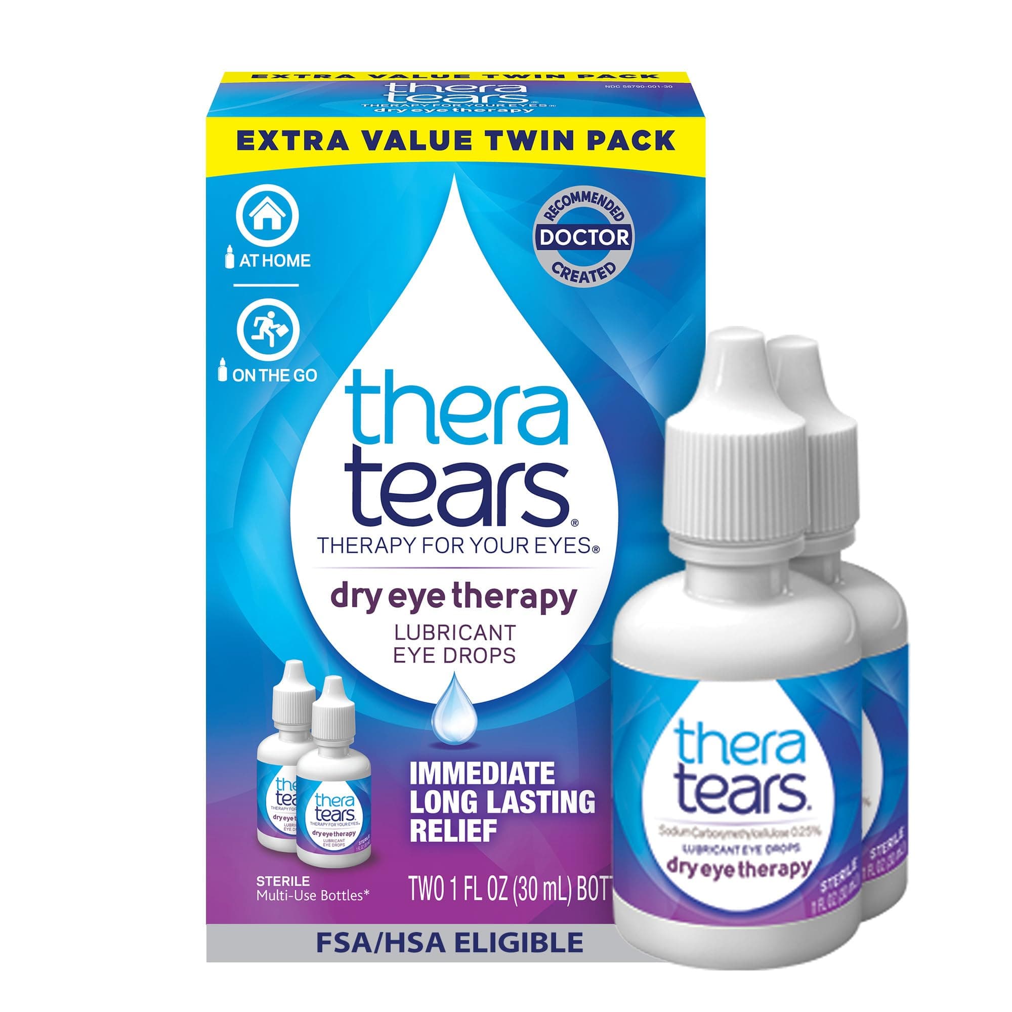 Dry Eye Therapy Lubricating Eye Drops for Dry Eyes, 1 fl oz bottle Twin Pack, (2 x 30mL Bottles)