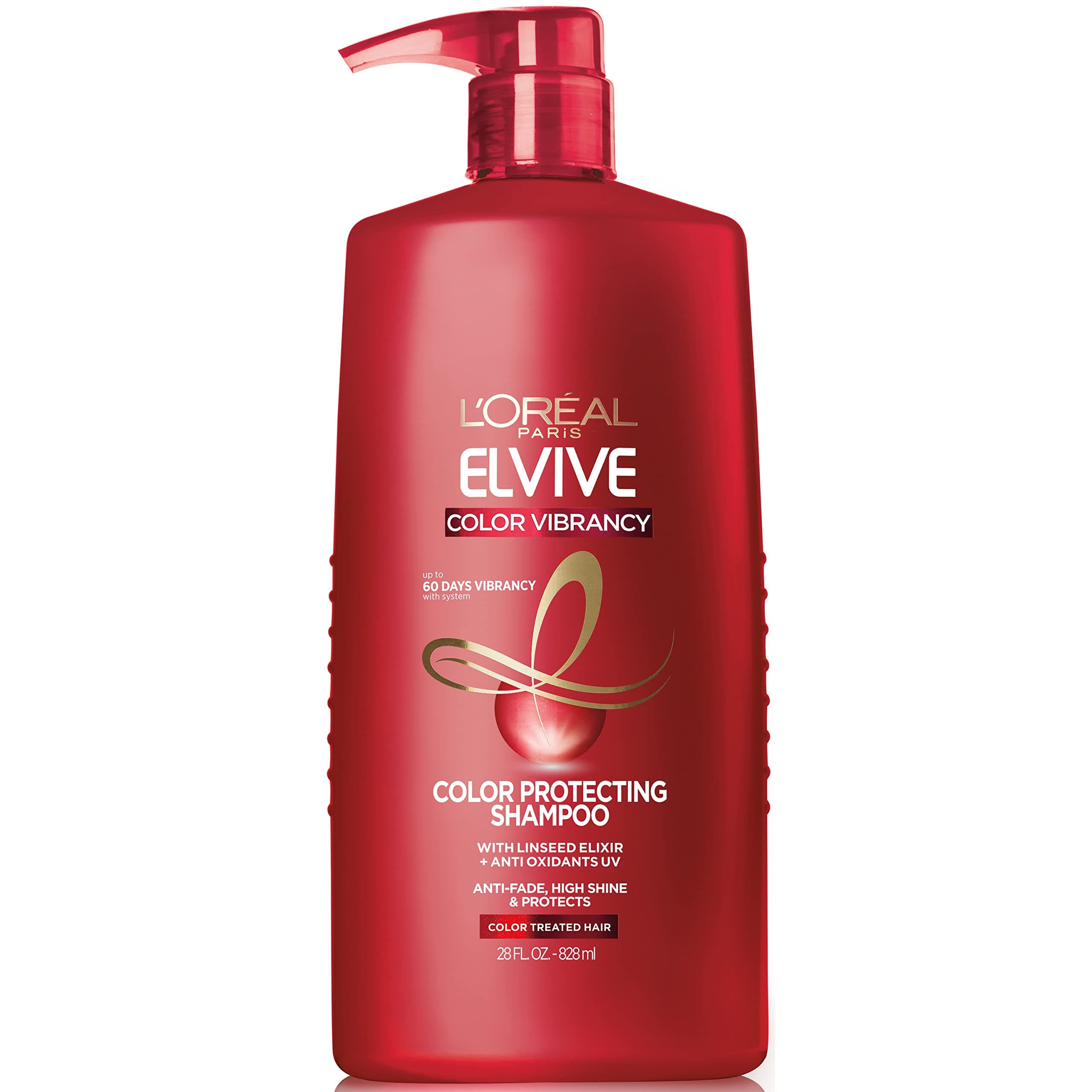 L’Oréal Paris Elvive Color Vibrancy Protecting Shampoo, for Color Treated Hair, Shampoo with Linseed Elixir and Anti-Oxidants, for Anti-Fade, High Shine, and Color Protection, 28 fl. oz.