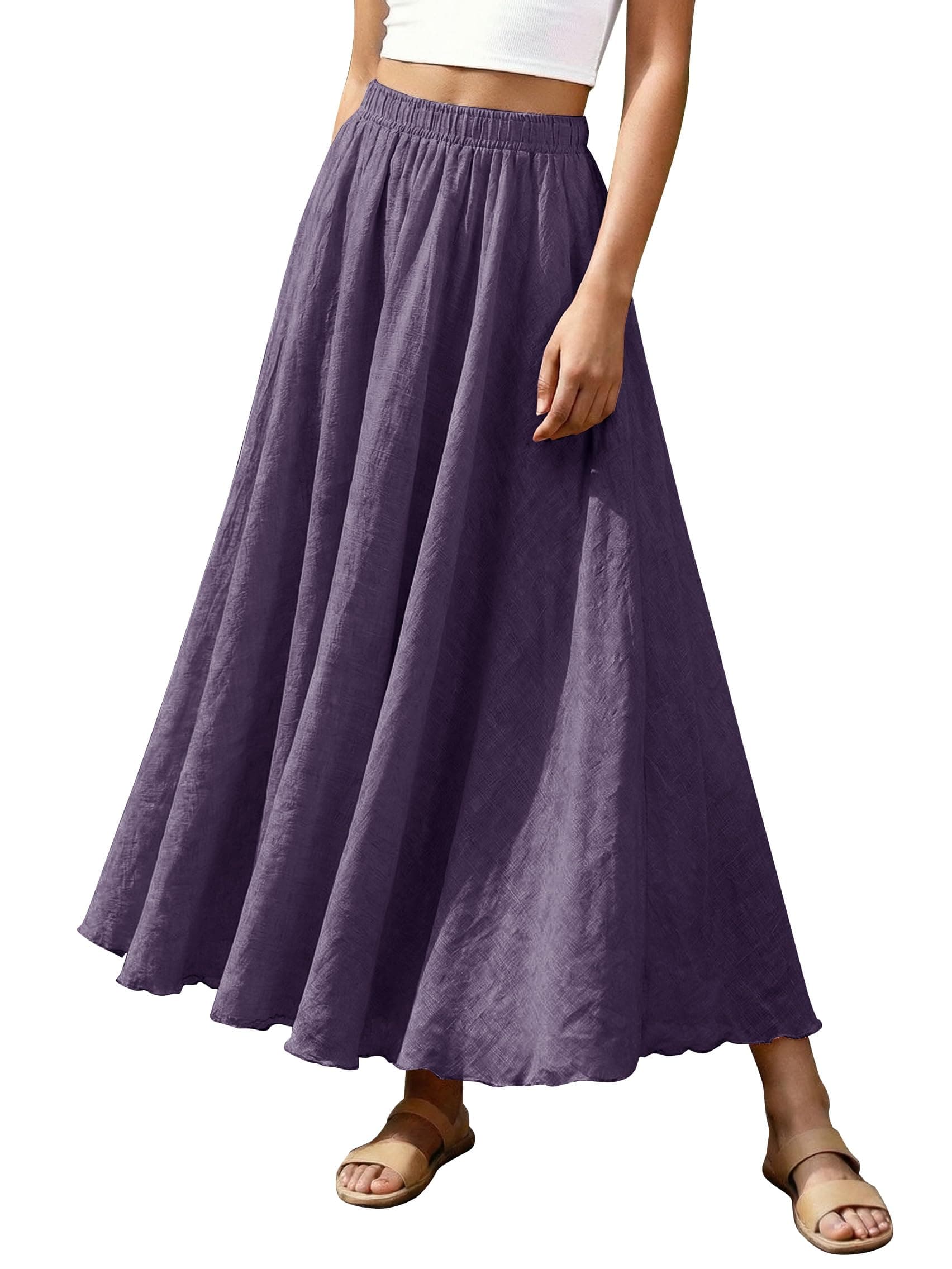 Women Bohemian Beach A-Line Dress Double Layer Elastic Waist Long Maxi Skirt