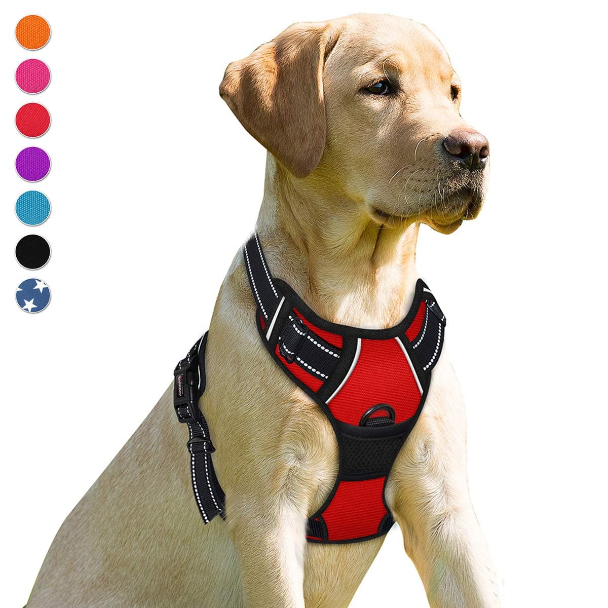 No Pull Dog Harness Front Clip Heavy Duty Reflective Easy Control Handle for Large Dog Walking(Red,M)