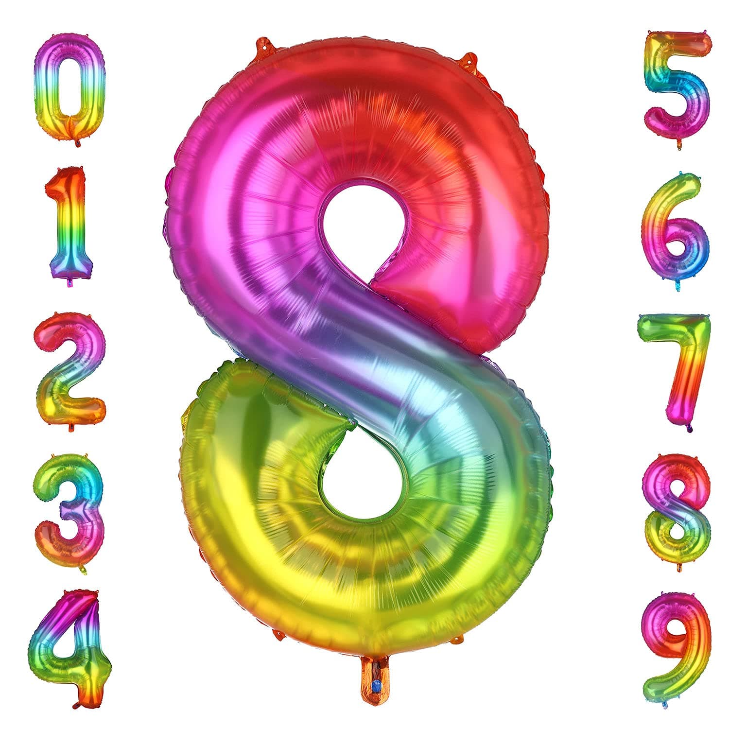 40 Inch Large Rainbow Number 8 Mylar Balloon Helium Foil Balloons Big Baby Birthday Party Decorations Supplies Colorful