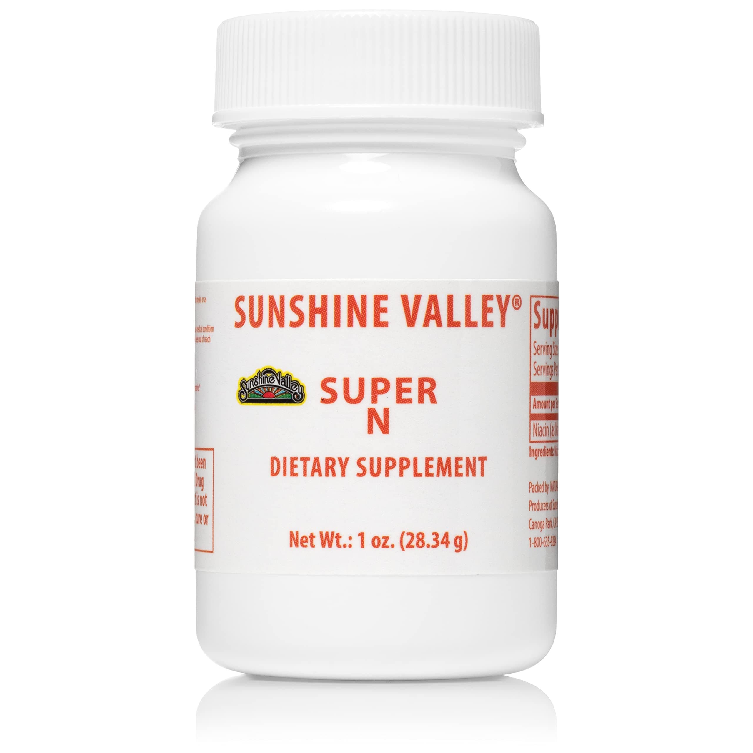 Sunshine Valley® Super N Niacinamide Powder (1 oz) - Niacin Vitamin B3 Dietary Supplement for Energy, Digestion, Anti-Aging & Healthy Skin - Natural, Flush-Free
