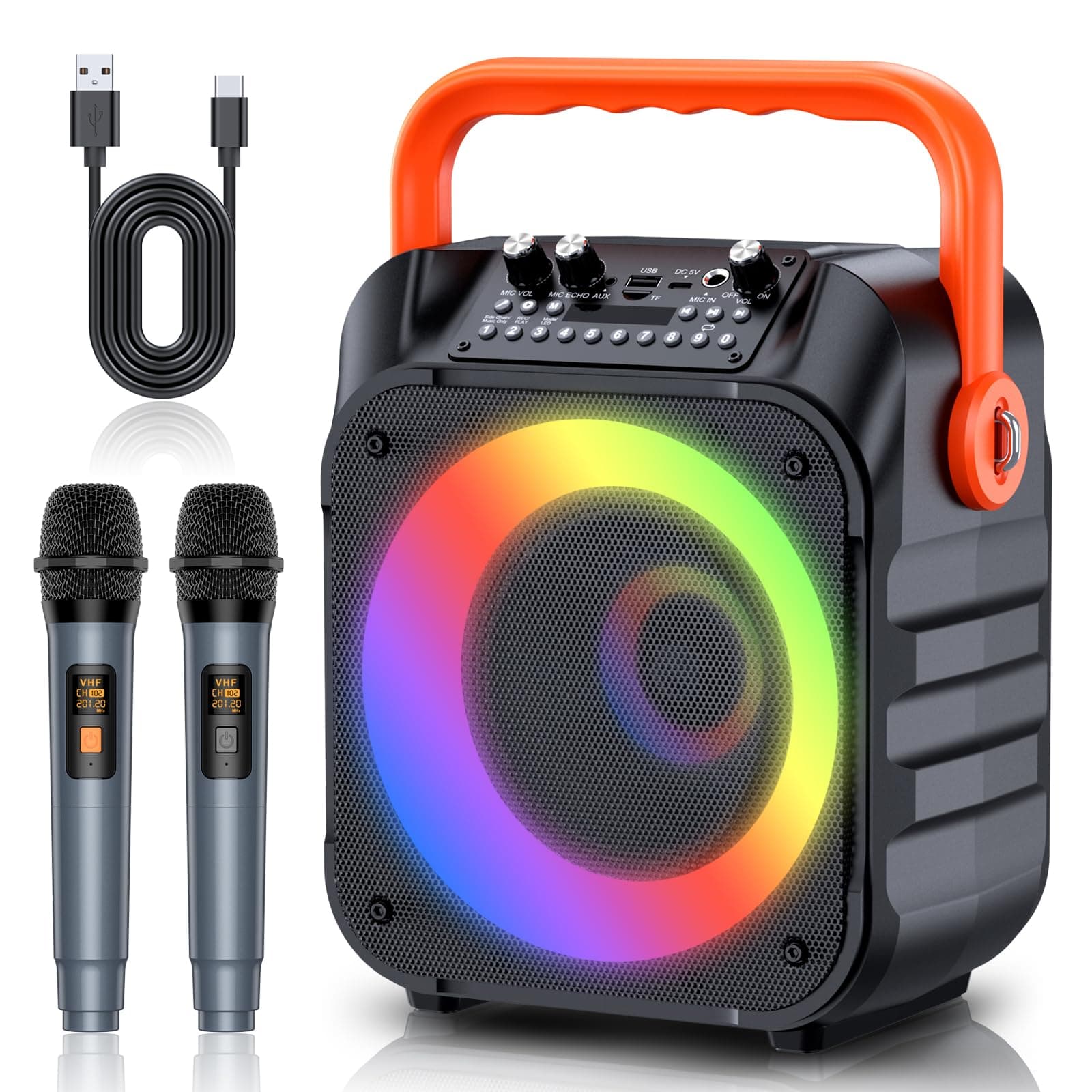 Karaoke Machine with 2 Wireless Microphones,Portable Karaoke Machine for Adults & Kids,Karaoke Microphone with PA System,Karaoke Speaker Supports for TWS,USB,FM,REC,AUX in,TF Card