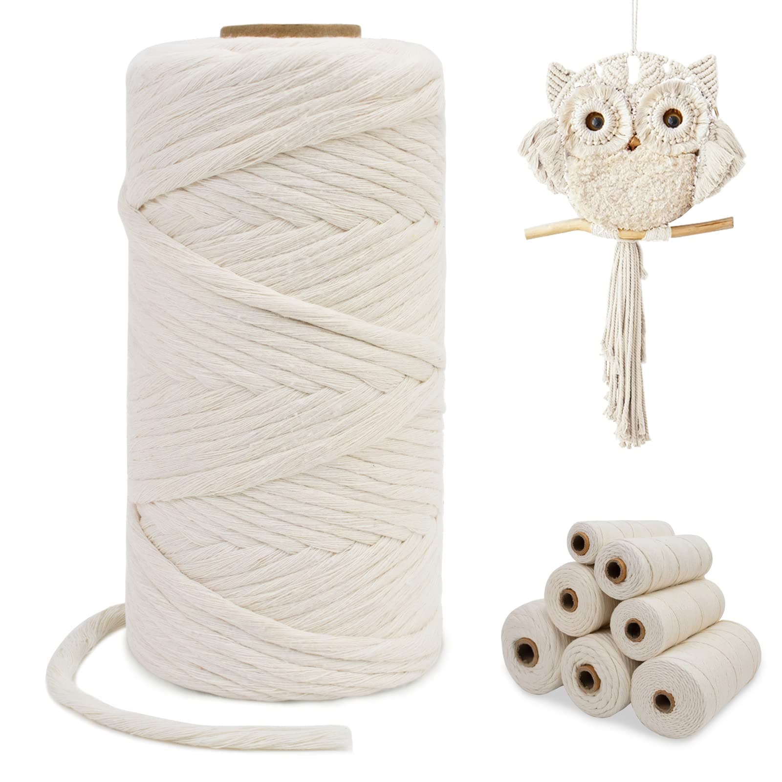 LEREATI Macrame Cord 5mm x100m, Thick Cotton Macrame Rope Yarn, Natural Craft Rope for Plant Hanger, Wall Hanging, DIY Crafts, Decorations (Natural)