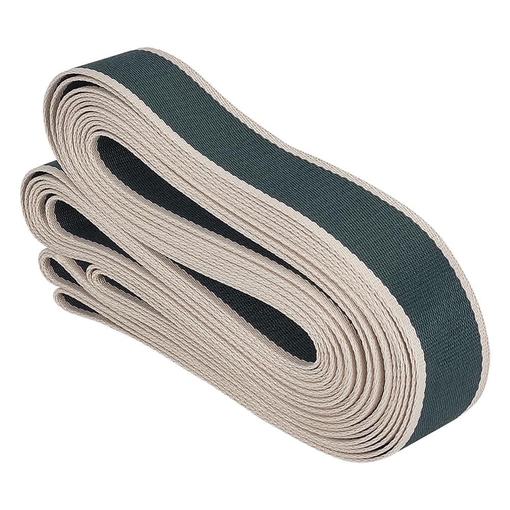 BENECREAT 10 yards Green Beige Cotton Webbing Strap, 38mm Wide Canvas Striped Ribbon Trim for Sewing Belt Backpack Handbag, 2mm thick