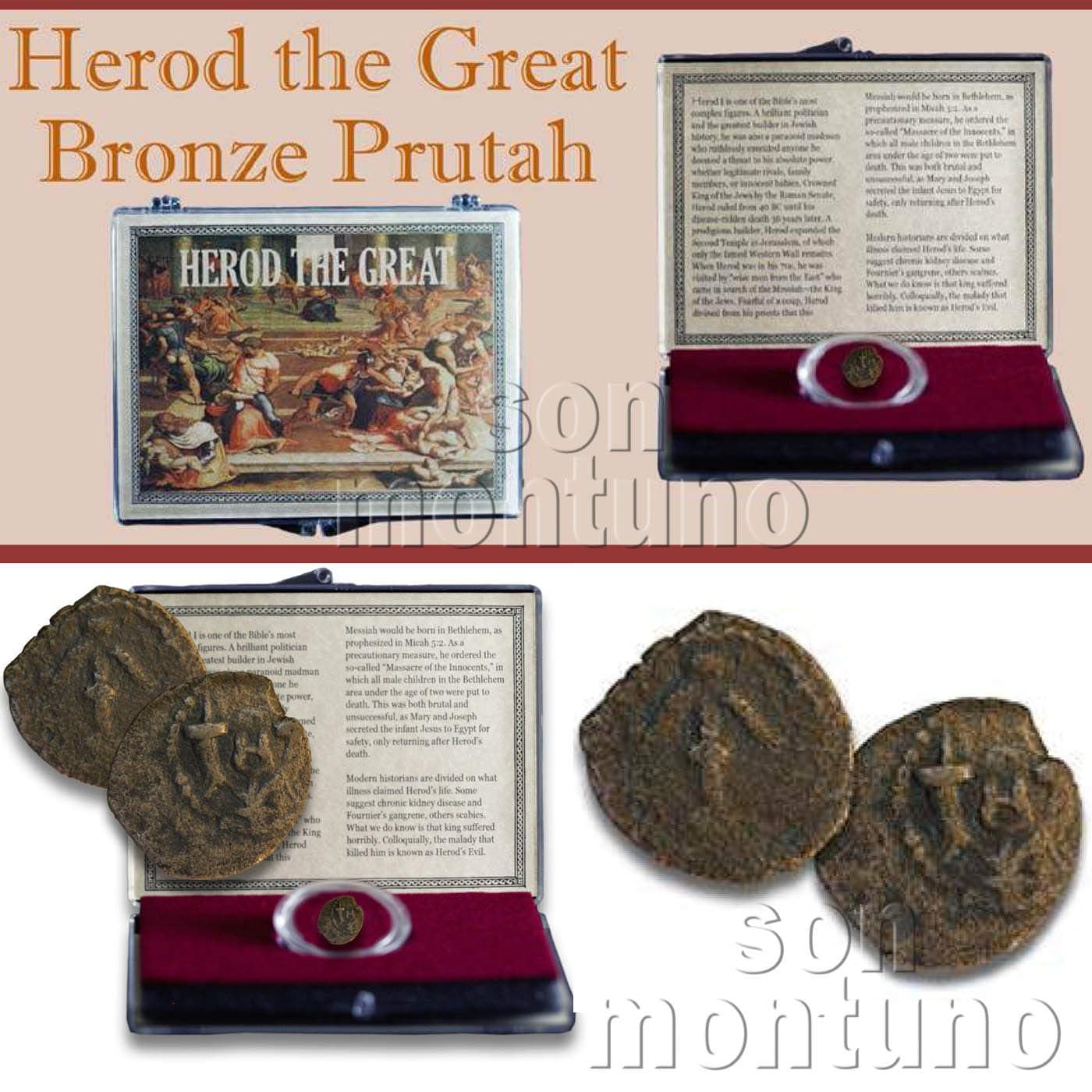 HEROD THE GREAT - 2000 Year Old Ancient Jewish Bronze Prutah Biblical Pagan Coin - Authentic Ancient Coin in Clear Display Box with Certificate of Authenticity - JUDEA