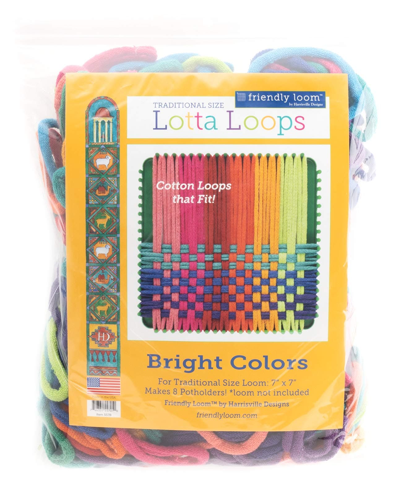 Friendly Loom Lotta Loops 7" Traditional Size Bright Cotton Loops Makes 8 Potholders, Weaving, Crafts for Kids and Adults by Harrisville Designs