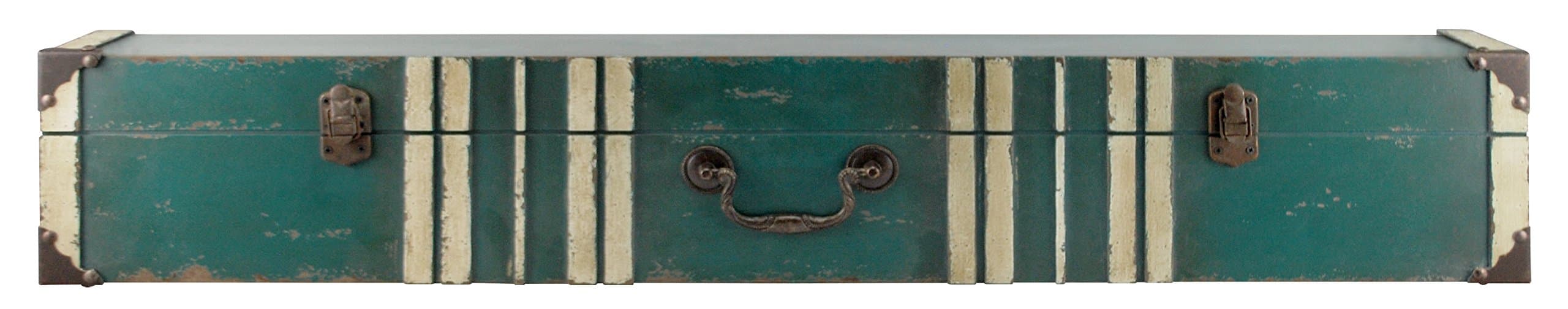 MCS 45885 Vintage Suitcase Wall Shelf in Distressed Aqua Finish with Cream Accent, 36"