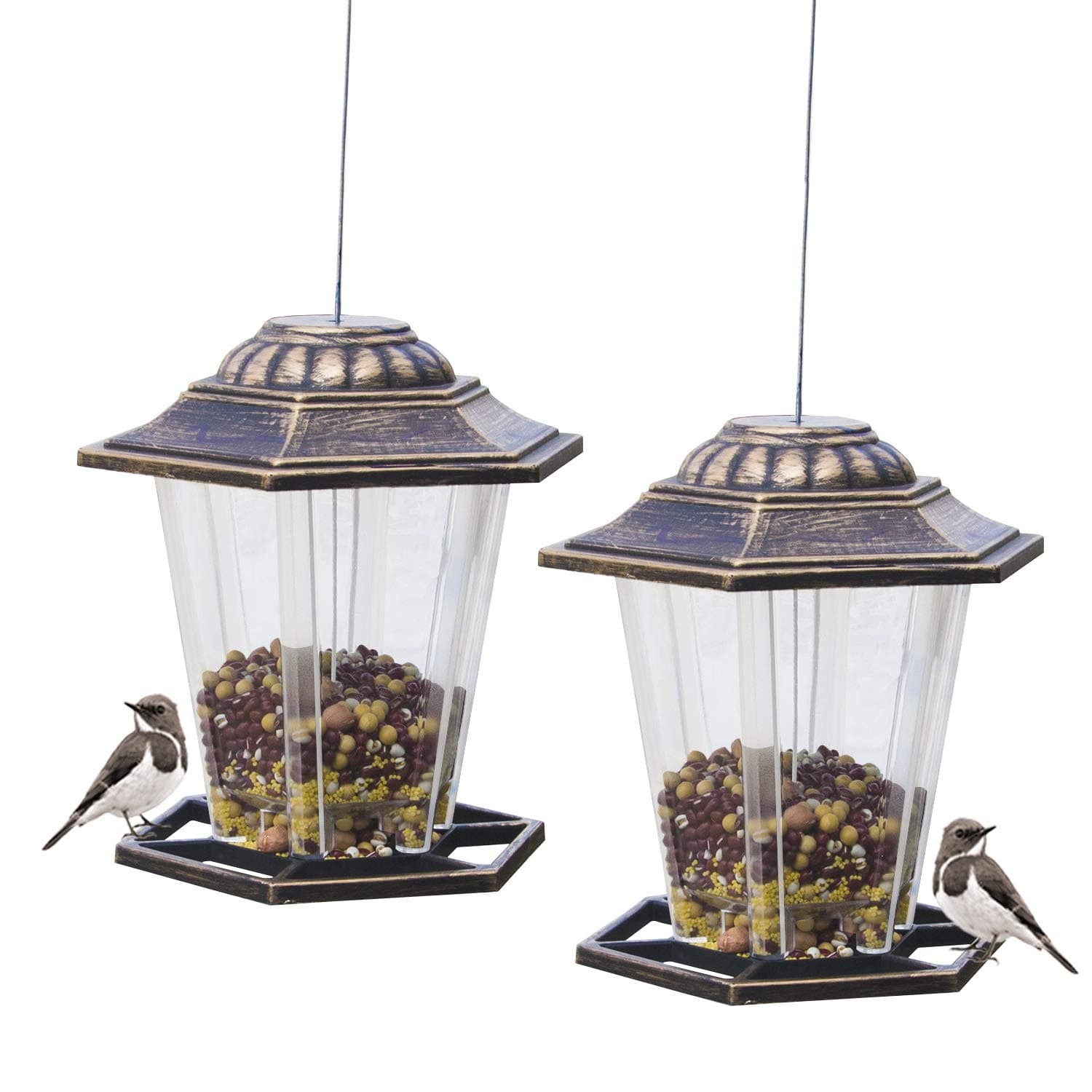 Funpeny Hanging Wild Bird Feeder, 2 Pack Panorama Gazebo Bird Feeders and Garden Decoration for Bird Watchers and Children