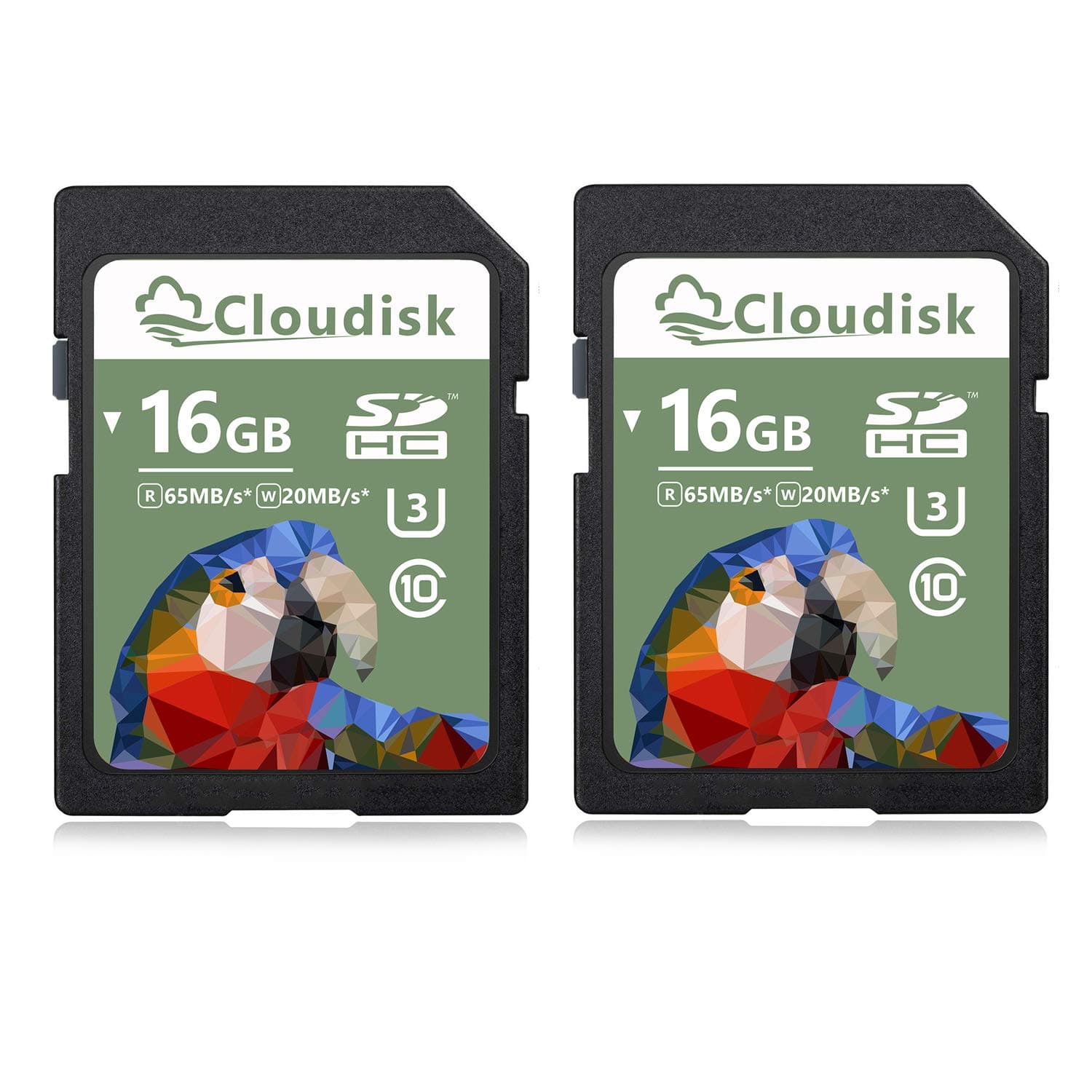 Cloudisk Pack of 2 16GB SD Card UHS-I U3 Class 10 SDHC Memory Card High-Speed Full HD (16GB)