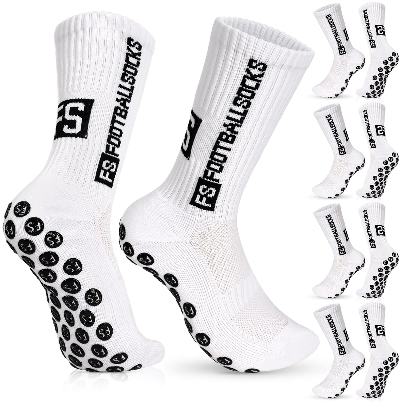 JUNEBRUSHS Football Grip Socks, 4 Pairs for Men 39-45, Non-Slip Football Accessories