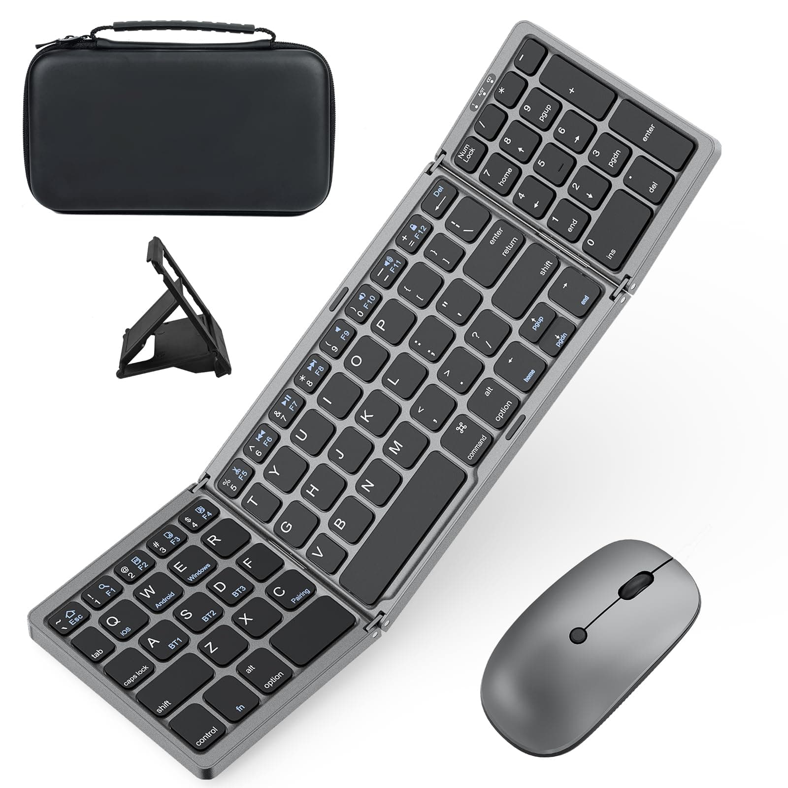 Foldable Keyboard and Mouse for Laptop, Travel Bluetooth Folding Keyboard Mouse with Portable Case, Rechargeable Keyboard for Business, 2.4G Wireless & Bluetooth, for iPad Tablets Laptop iOS Android