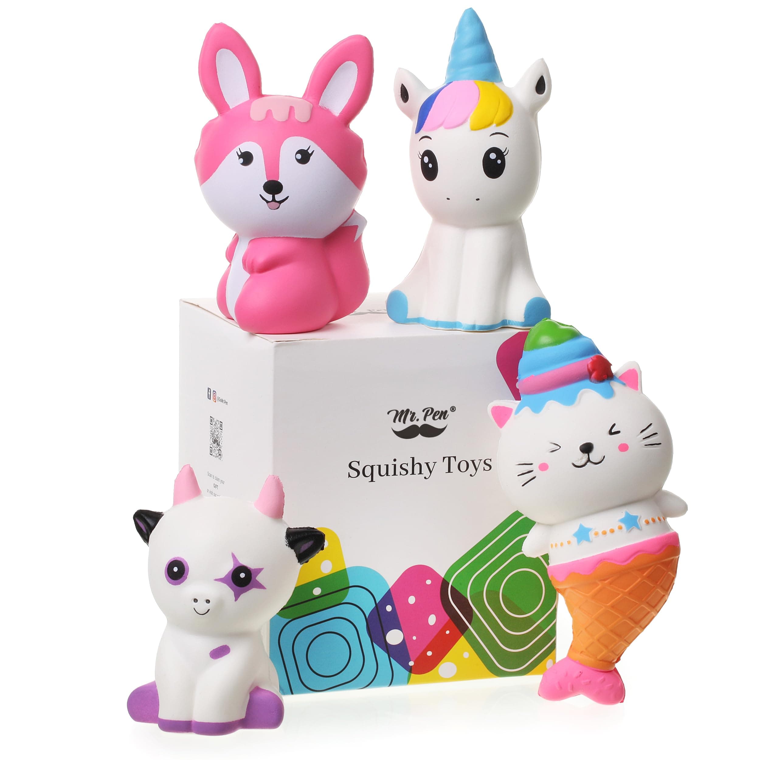 Jumbo Squishies Slow Rising, 4 Pack, Squishy Animals, Squeeze Toys for Kids