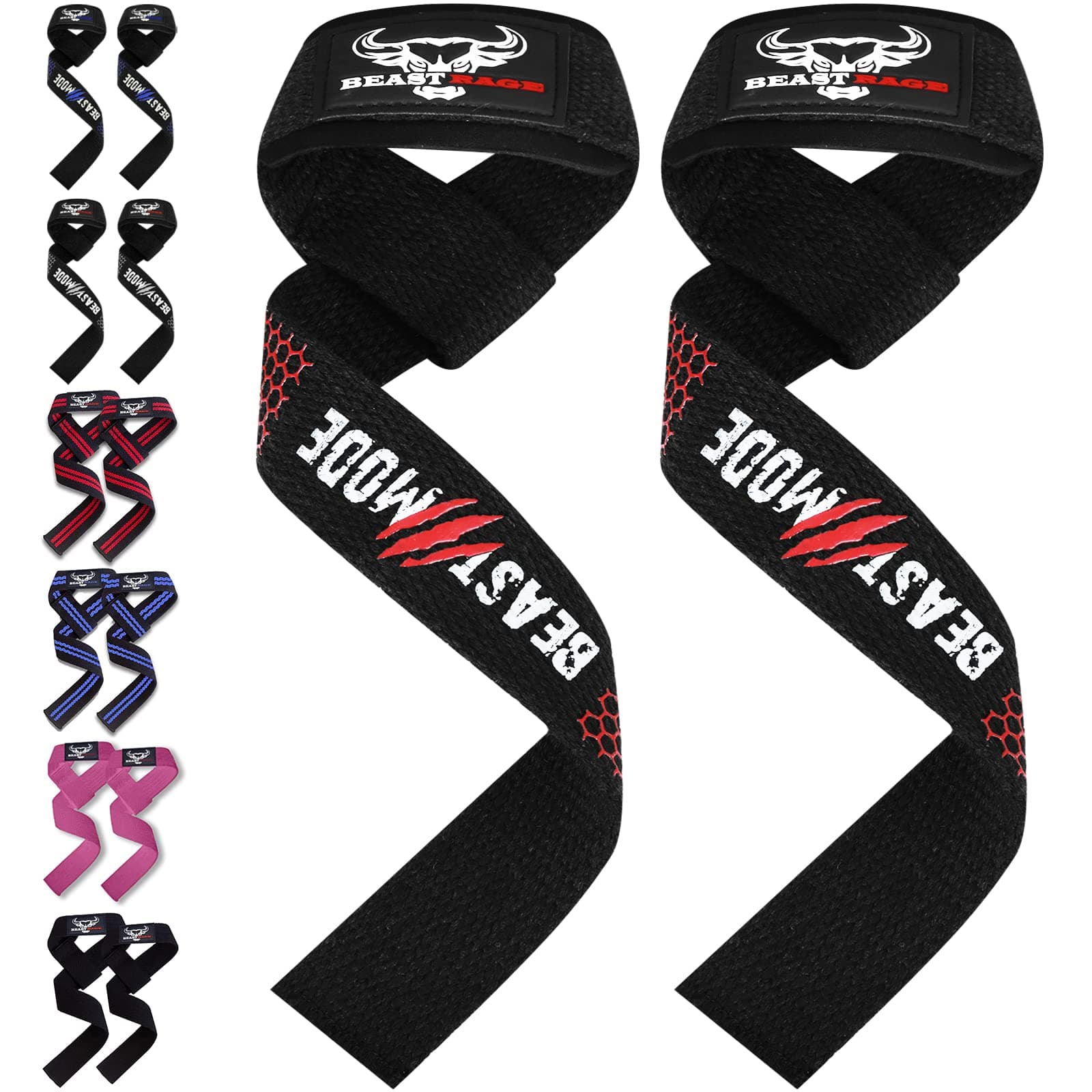 BEAST RAGE Lifting Wrist Straps for Weightlifting, Weight Lifting Straps Gym Grip Power Workouts Lifting Straps Padded Cotton Men Women Wrap Lift Deadlift Straps Hard Pull Exercise