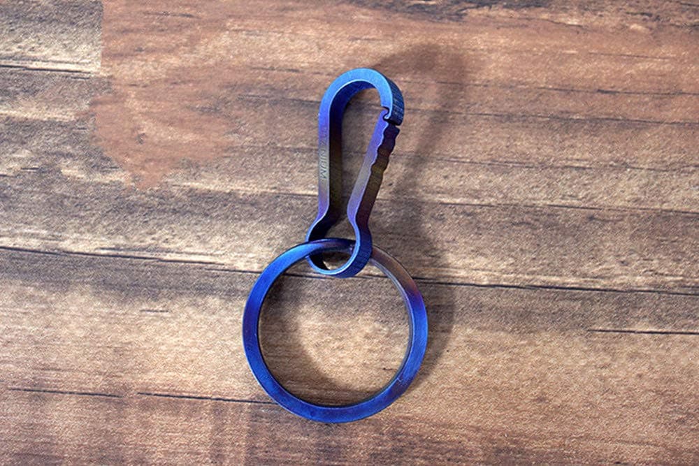 Titanium TC4 Ti Snaplock Quickdraw Buckle Carabiner Clip Outdoor Tool Quick Release Keychain (Blue, S(37mm)+25mm Keyring)