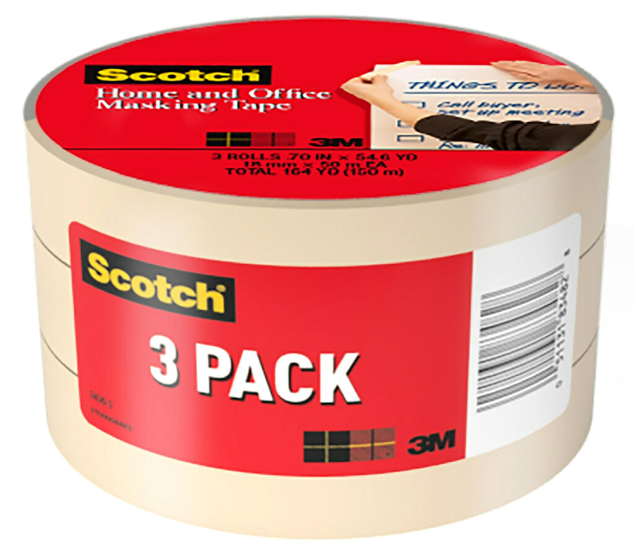 Scotch Masking Tape, 3 Rolls, 0.70 in x 54.6 yd, Great for Everyday Use, Strong Adhesive, Tan Masking Tape (3436-3)