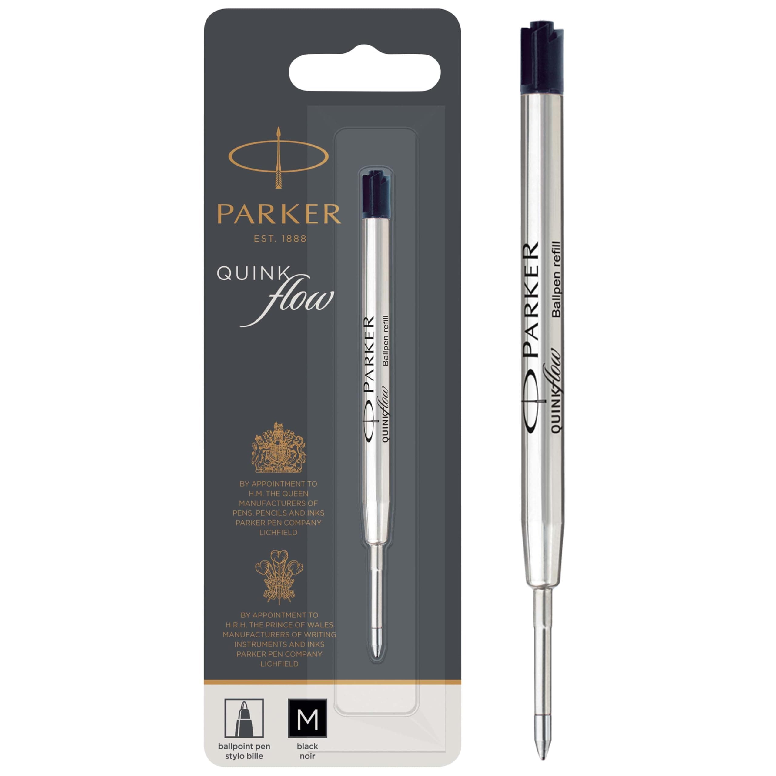 Parker Ballpoint Pen Ink Refill, Black, Medium Nib, 1950369