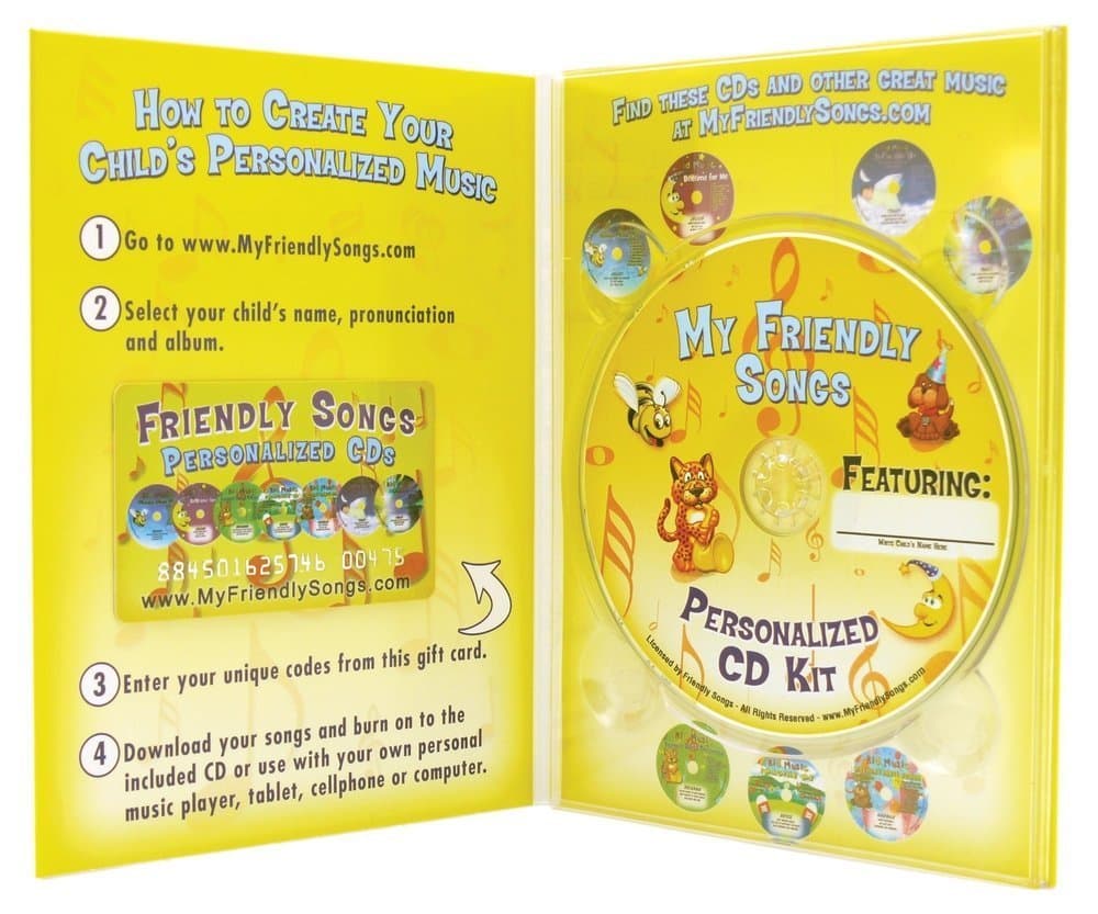 My Friendly Songs Personalized Music CD Kit for Kids – Custom Name Songs – Create a Gift CD – 7 Albums to Choose From – Birthday, Holiday & Baby Shower Gift Idea