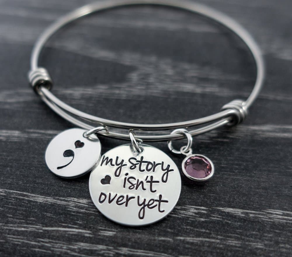 Semicolon Jewelry Bracelet My Story Isn't over Yet Personalized Charm Bangle Suicide Depression Awareness