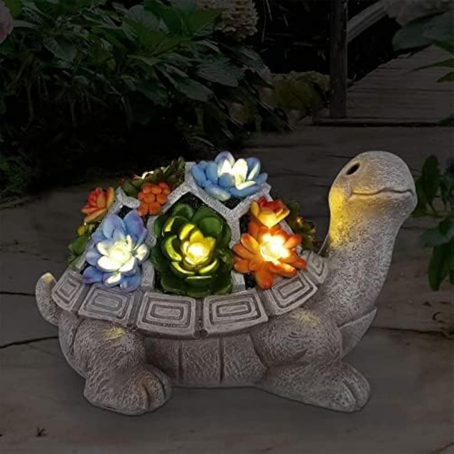 Excefore Garden Outdoor Statues Turtle with Succulent and 7 LED Lights, Solar Lawn Decor Tortoise Statue, Suitable for Patio, Balcony, Yard Ornament
