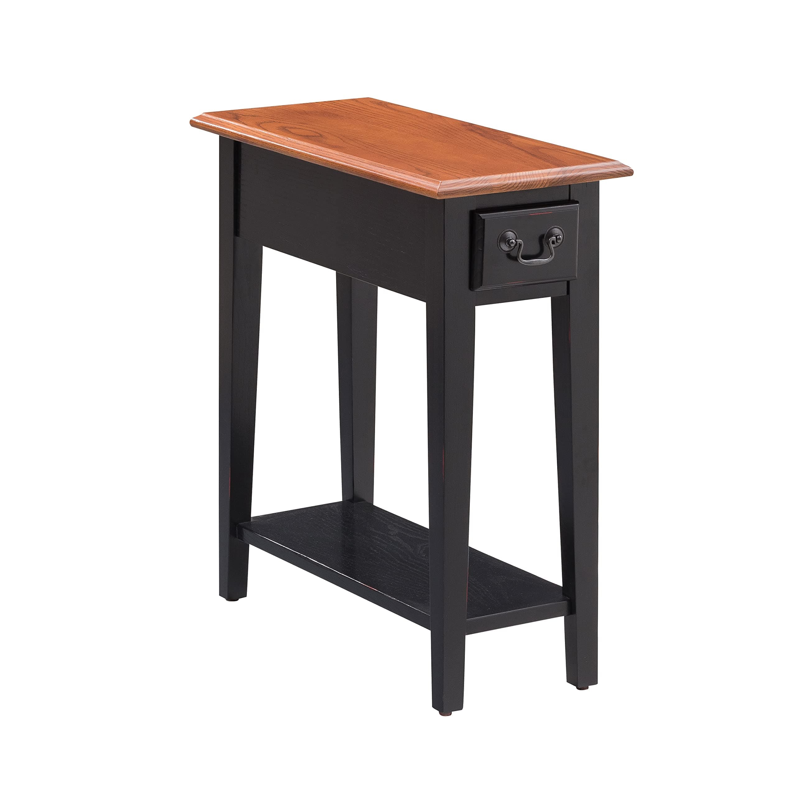 Haven Ridge Narrow End Table, Solid Wood, with Drawer and Shelf, for Living Room and Small Spaces, Medium Oak and Black, 9017-SL